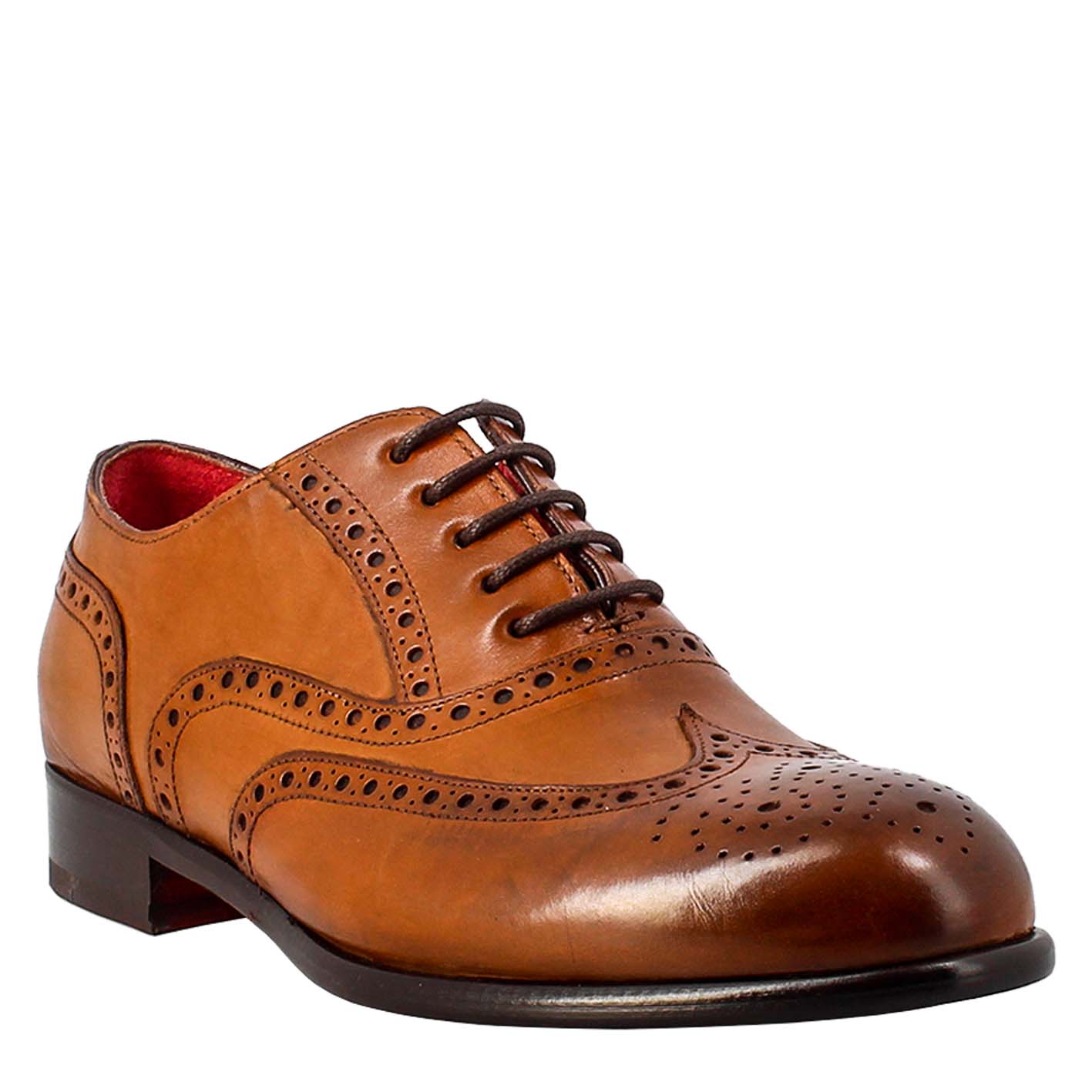 Leonardo Shoes Oxford brogue francesine uomo pelle marrone