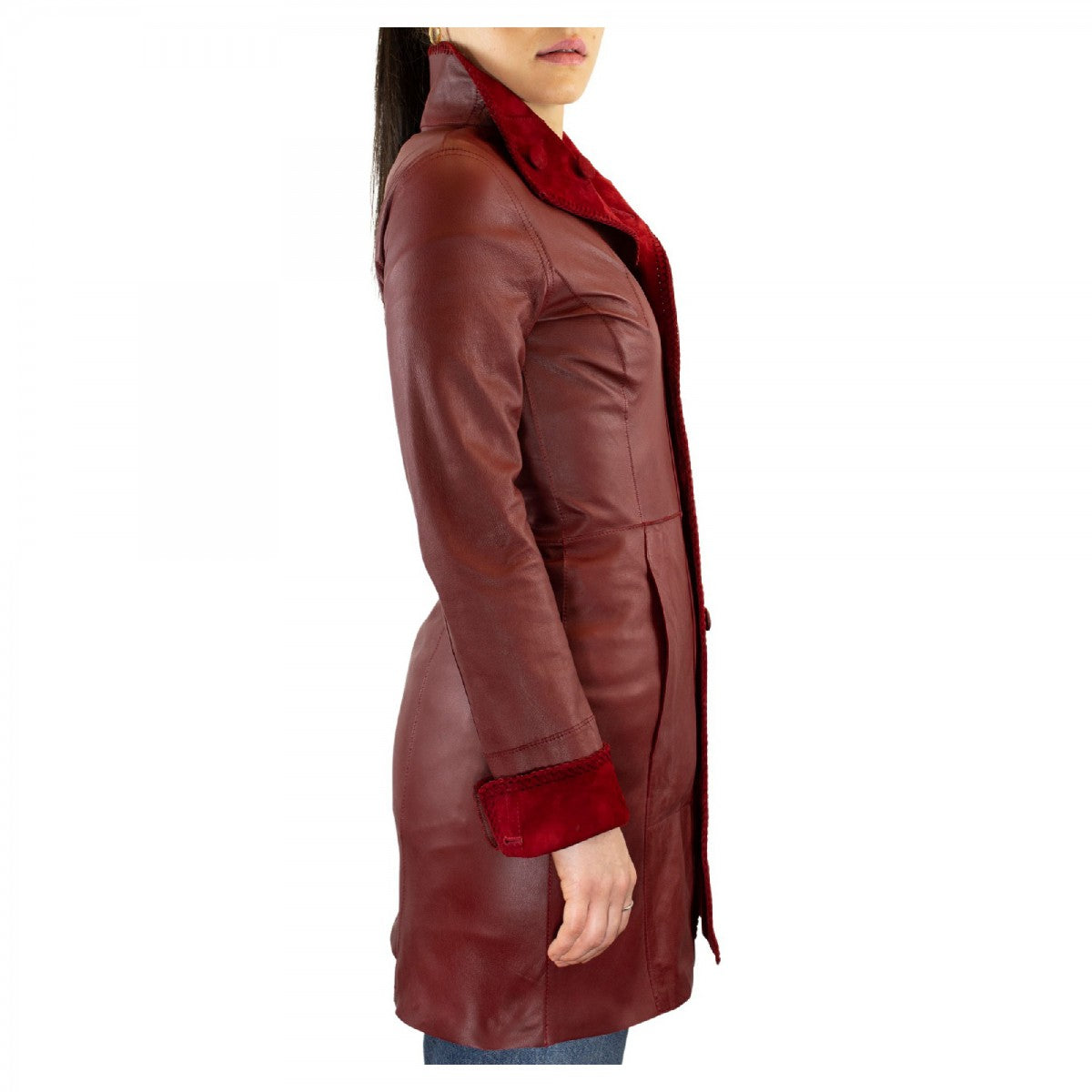 Leonardo Shoes Giacca Pelle Donna Reversibile Rossa Renna