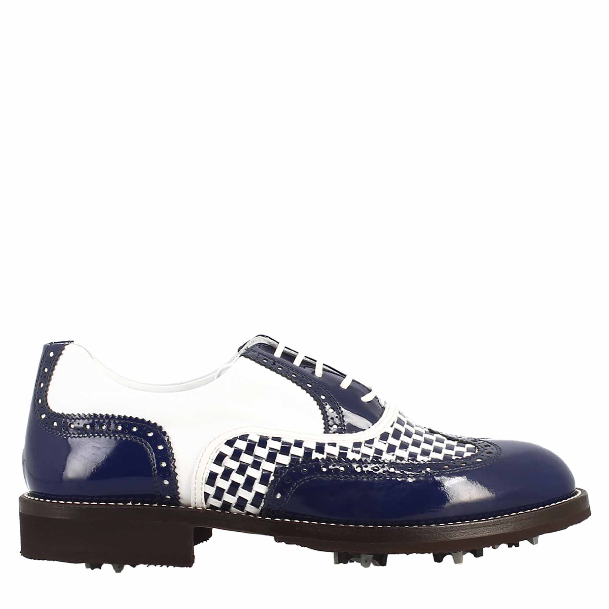 Leonardo Shoes Golf Scarpe da Golf Pelle Blu Bianco
