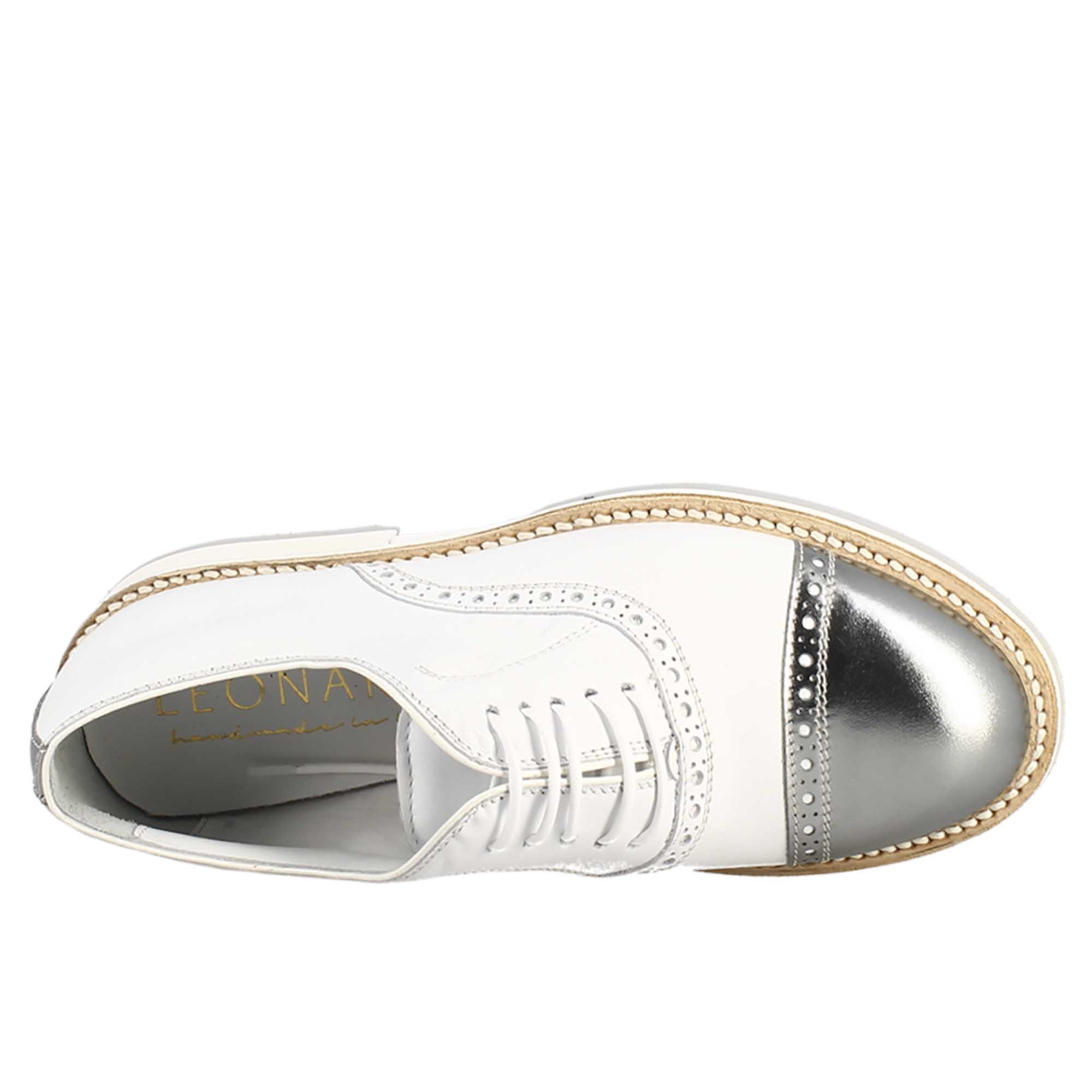 Leonardo Shoes Golf Calzature scarpe da golf bianco pelle argento