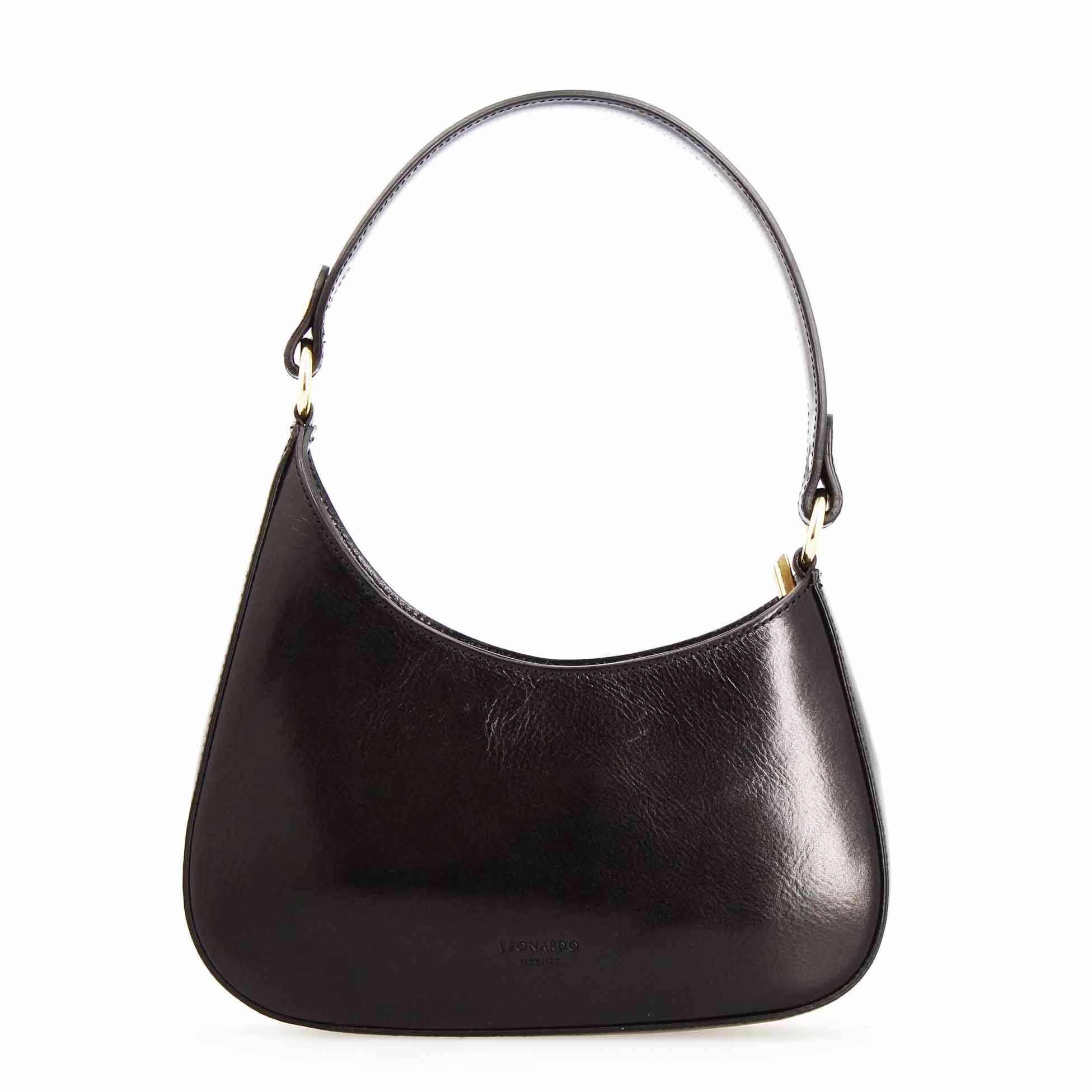 Leonardo Shoes Isotta M Borsa Mezzaluna Pelle Nero Cerniera