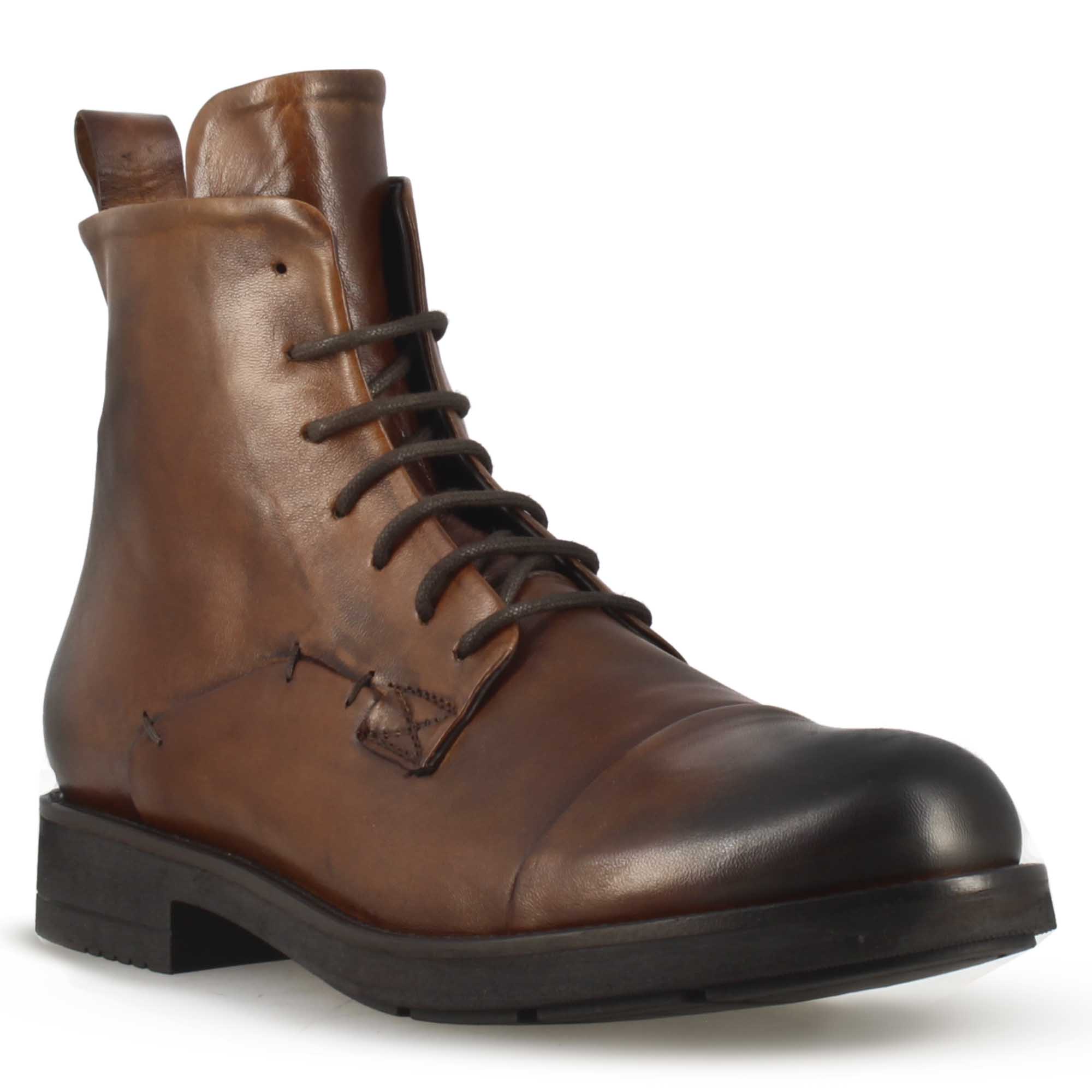 Leonardo Shoes vintage stivaletti uomo pelle marrone