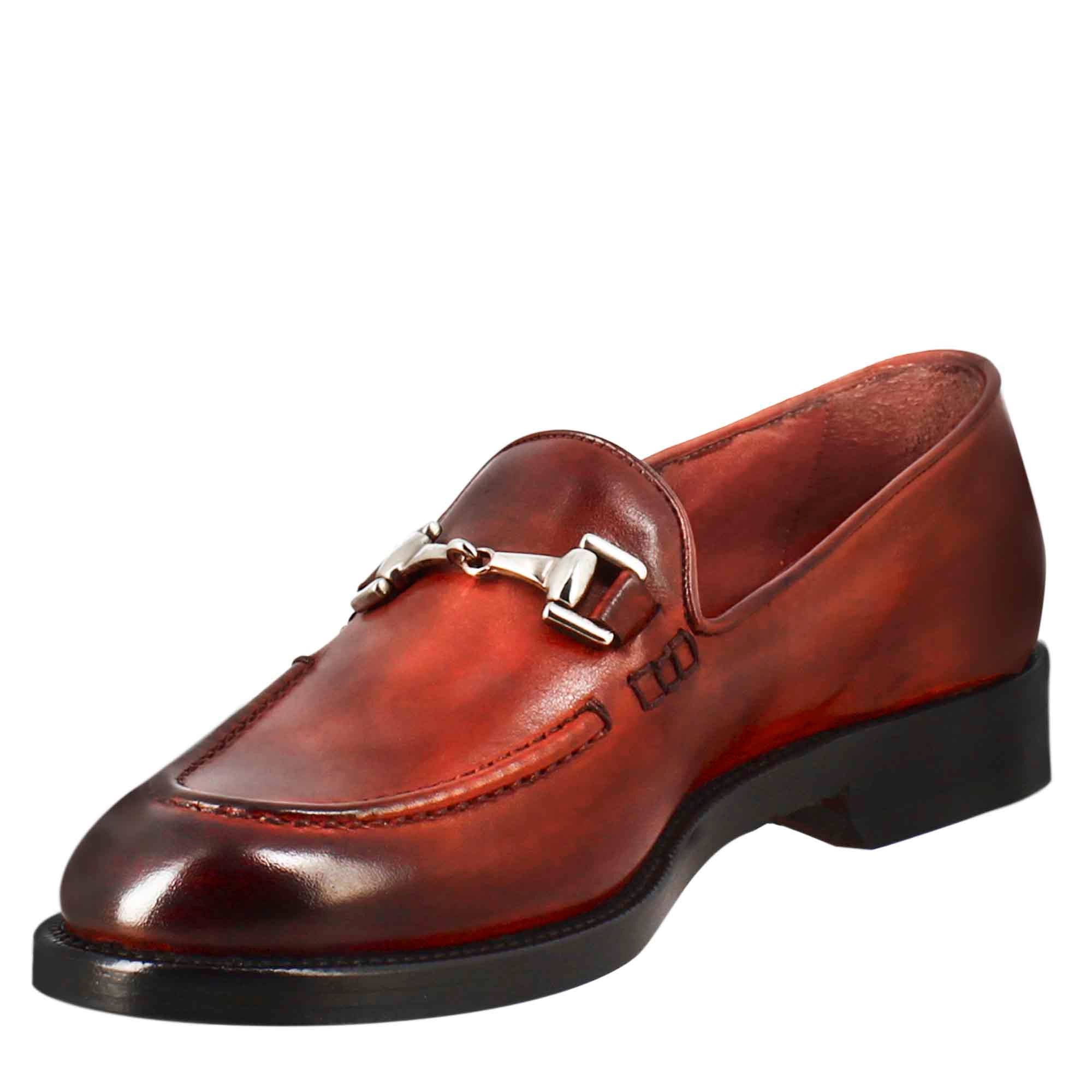 Leonardo Shoes Mocassini Donna Pelle Rosso con Fibbia