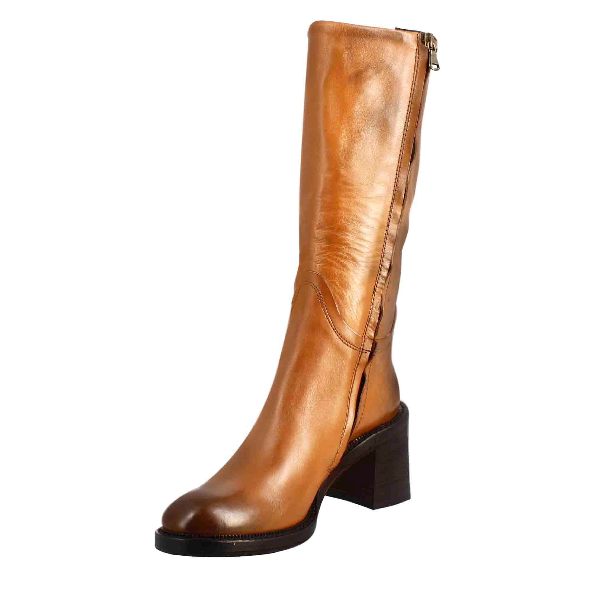 Leonardo Shoes Stivali Donna diver cuoio scuro tacco 5 cm