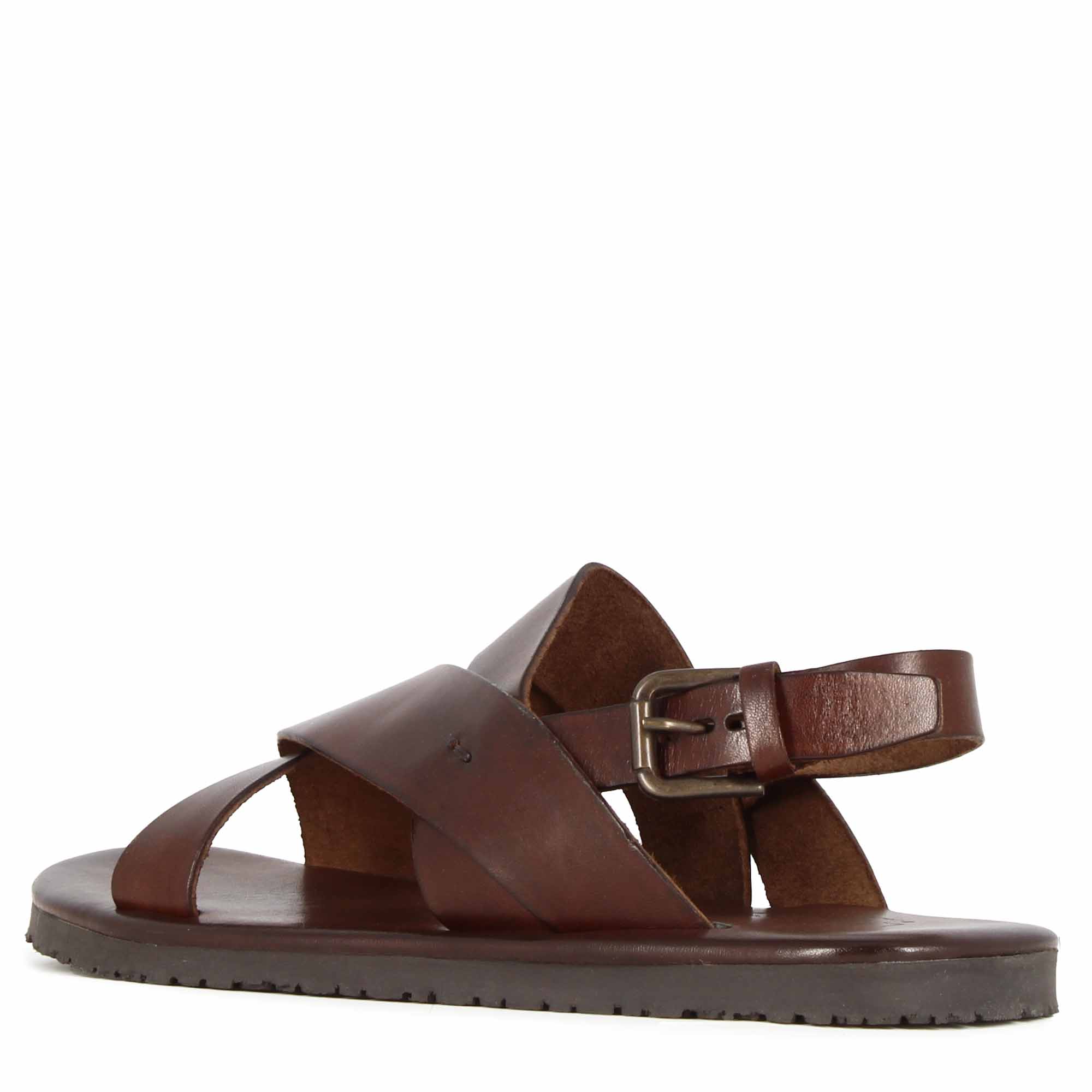 Leonardo Shoes Sandali Uomo sandalo marrone fasce intrecciate