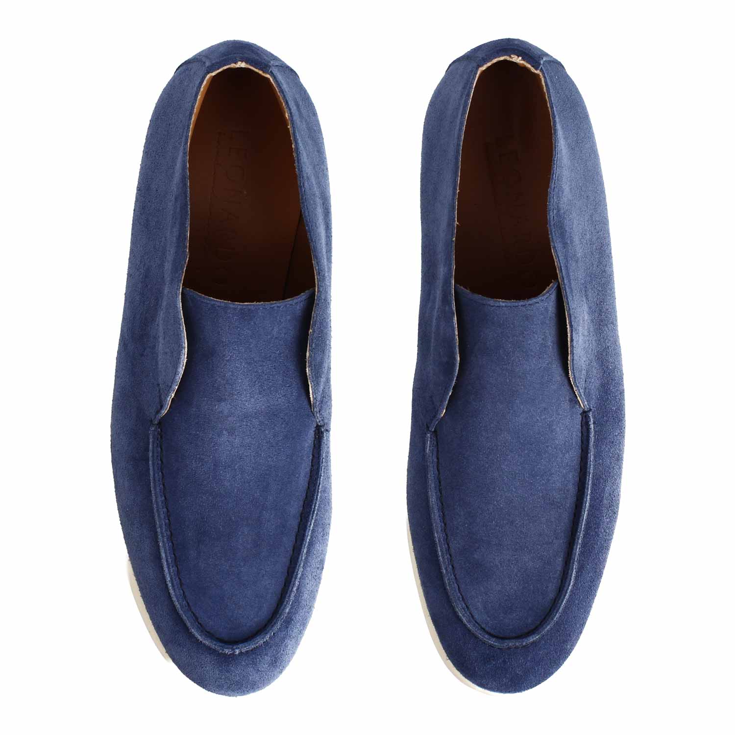 Leonardo Shoes Elite Mocassino Alto Camoscio Blu Navy