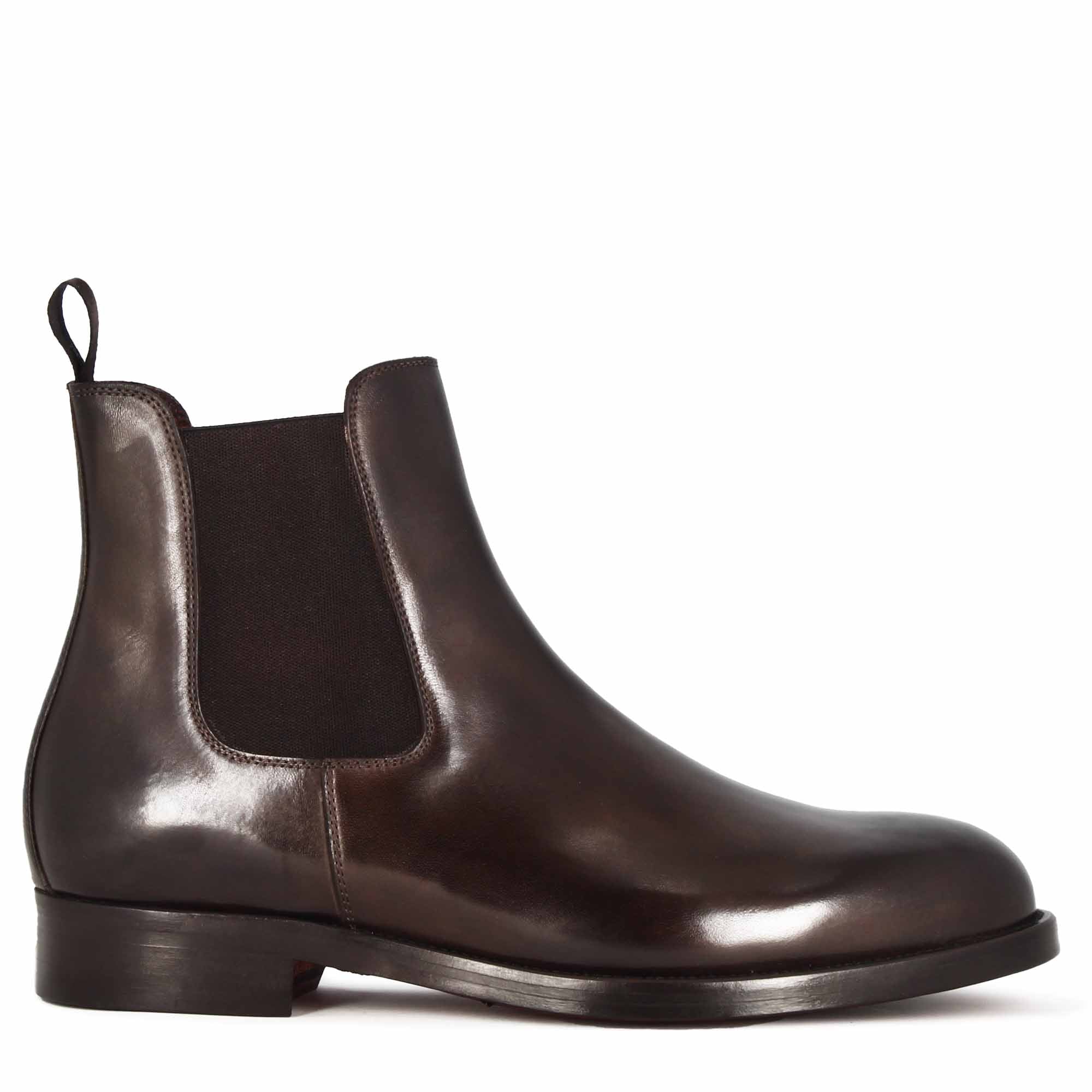 Leonardo Shoes chelsea stivaletti uomo marrone scuro