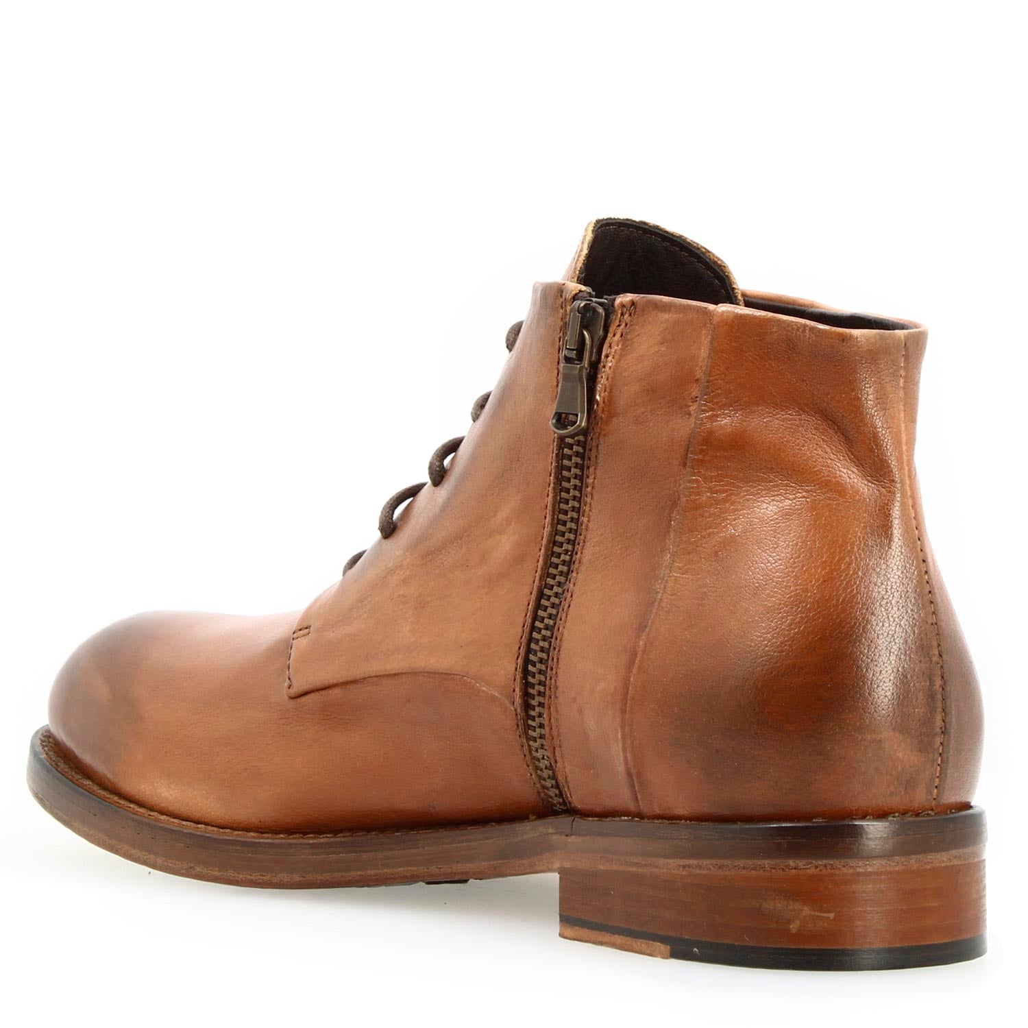 Leonardo Shoes stivaletti uomo pelle marrone diver zip