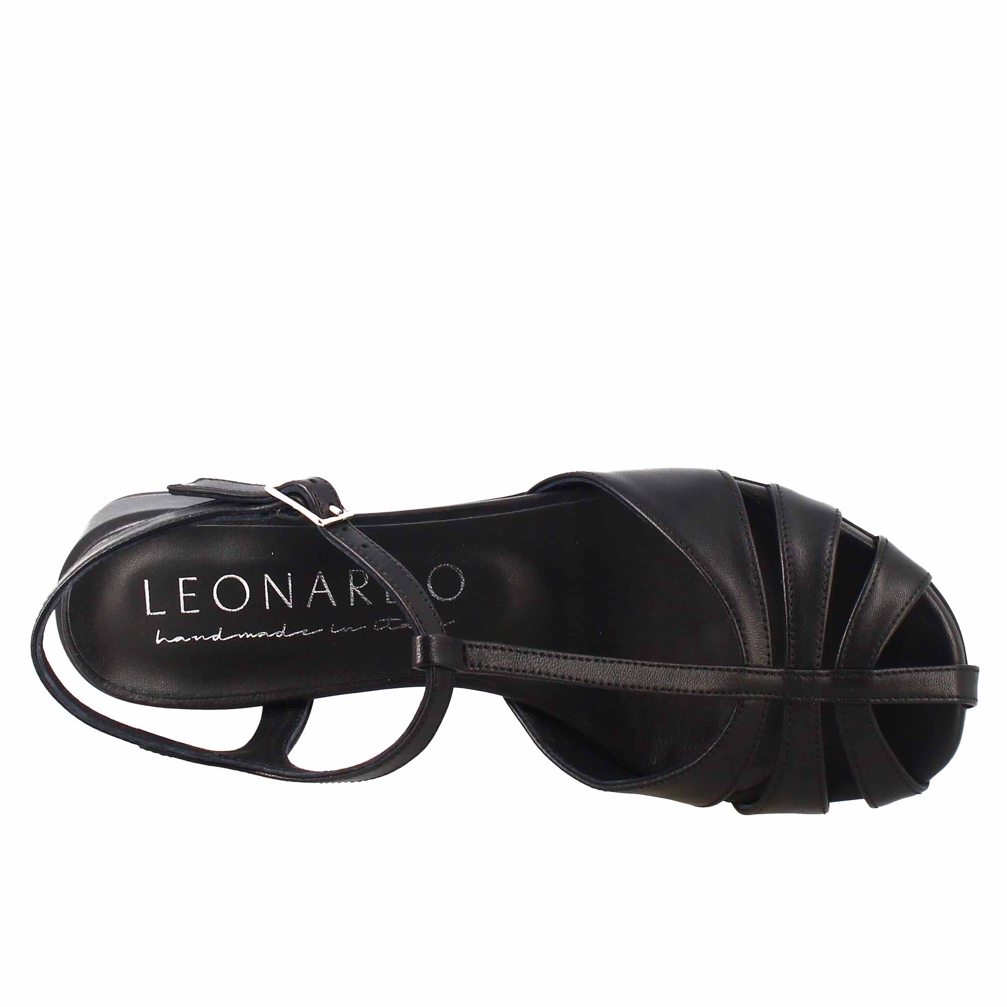 Leonardo Shoes Sandali Donna Nero Gabbia Pelle Tacco 4 cm