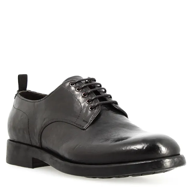 Leonardo Shoes Raffaello derby uomo nero pelle buffalo