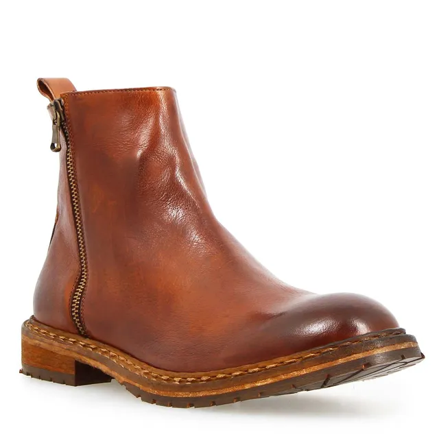 Leonardo Shoes Stivaletti Uomo Enea Marrone zip concia vegetale