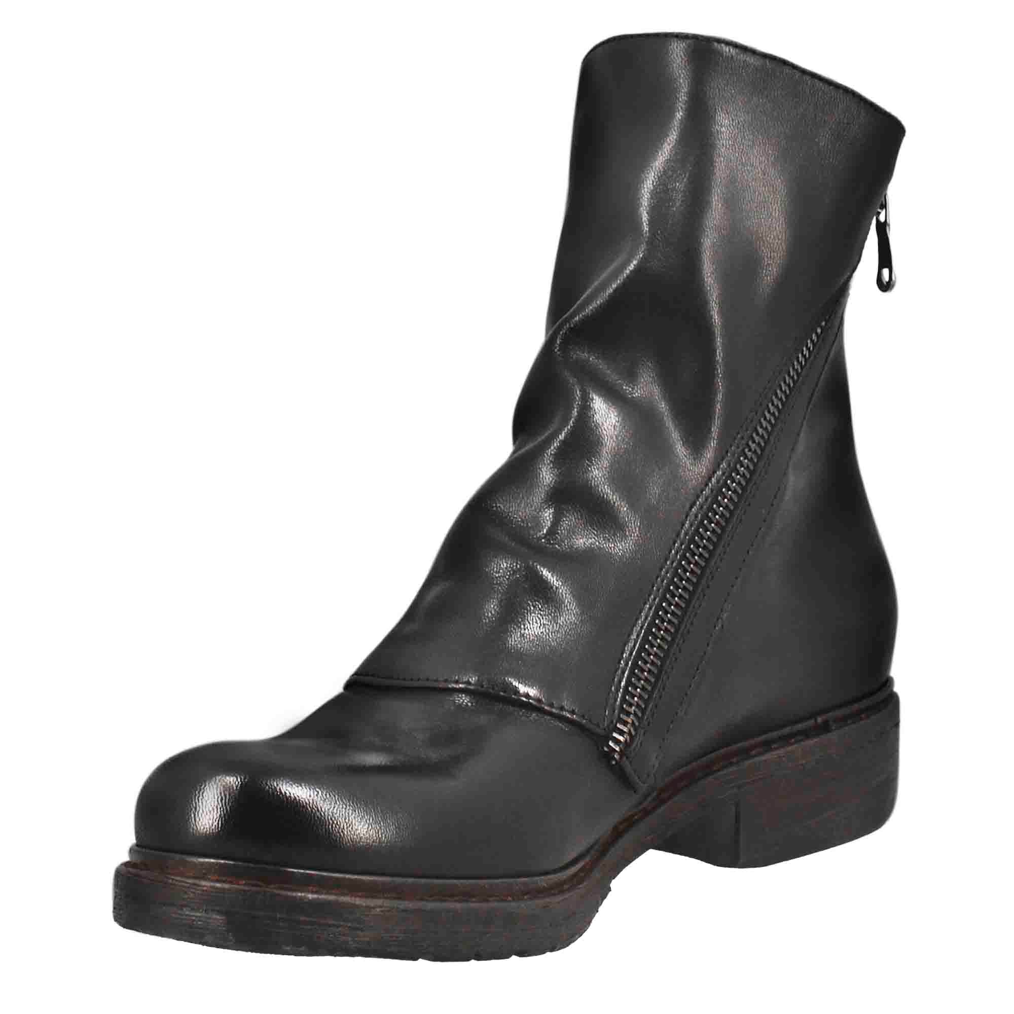 Leonardo Shoes stivaletti donna pelle nero doppia zip vintage