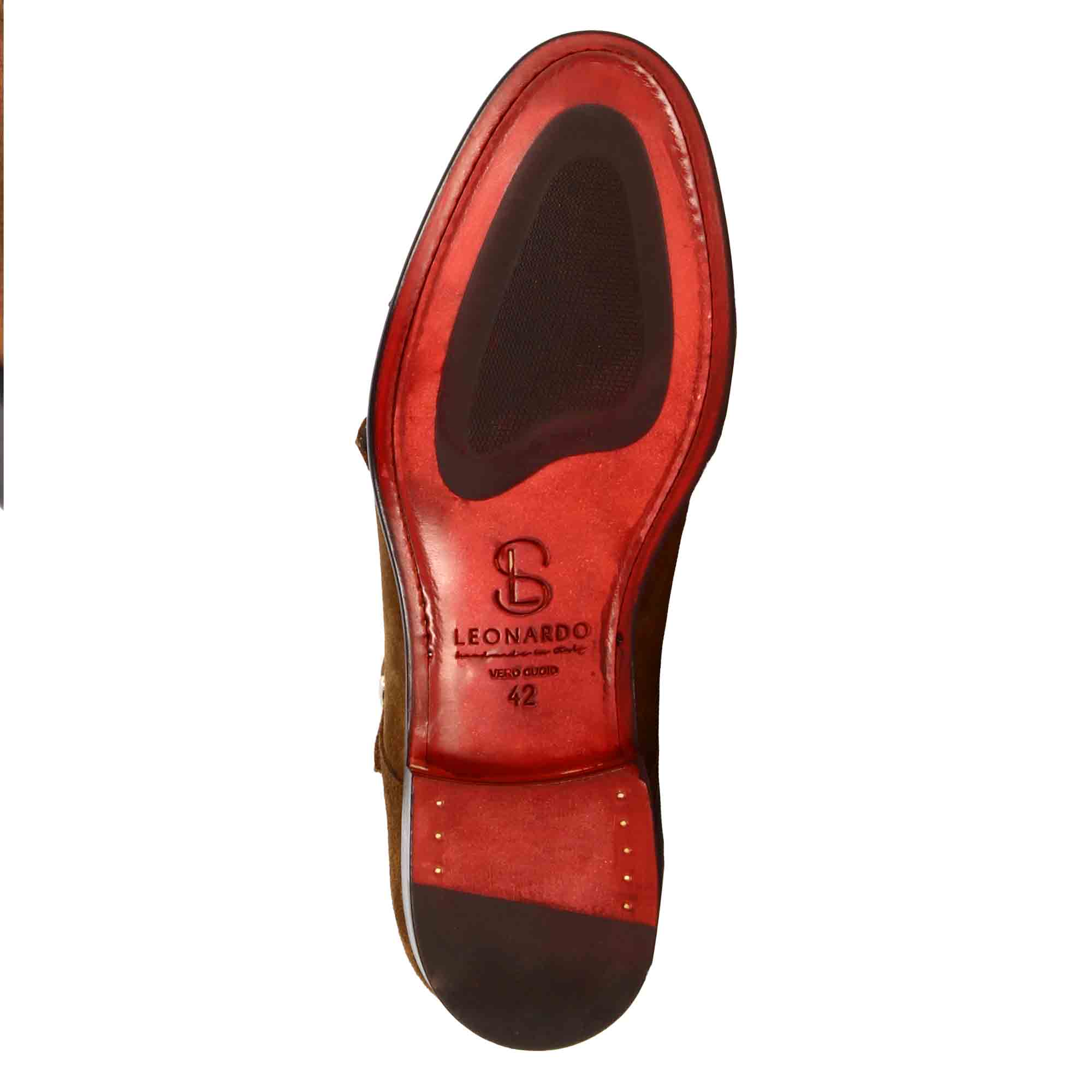 Leonardo Shoes doppia fibbia uomo marrone camoscio BF-30