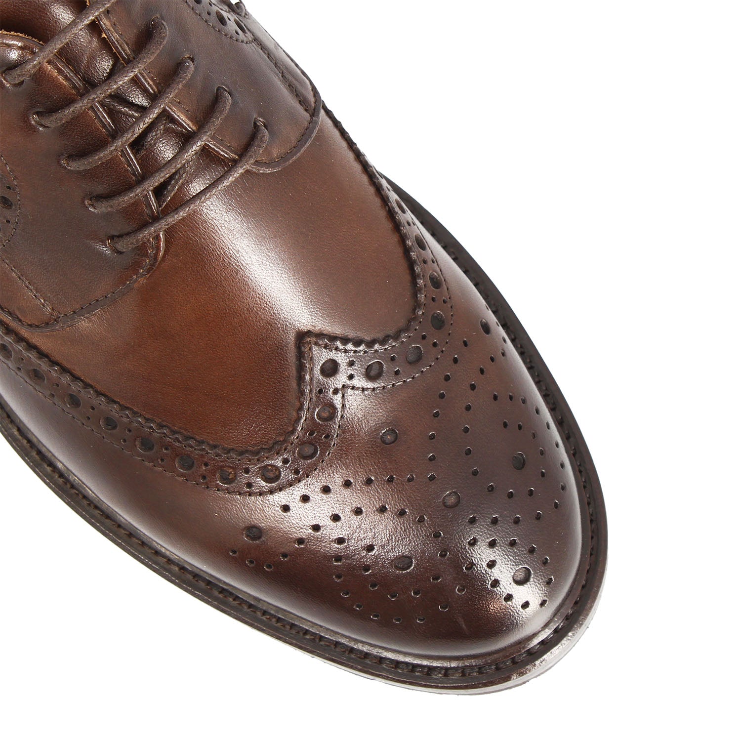 Leonardo Shoes Massimo Derby Uomo Brogue Marrone Scuro