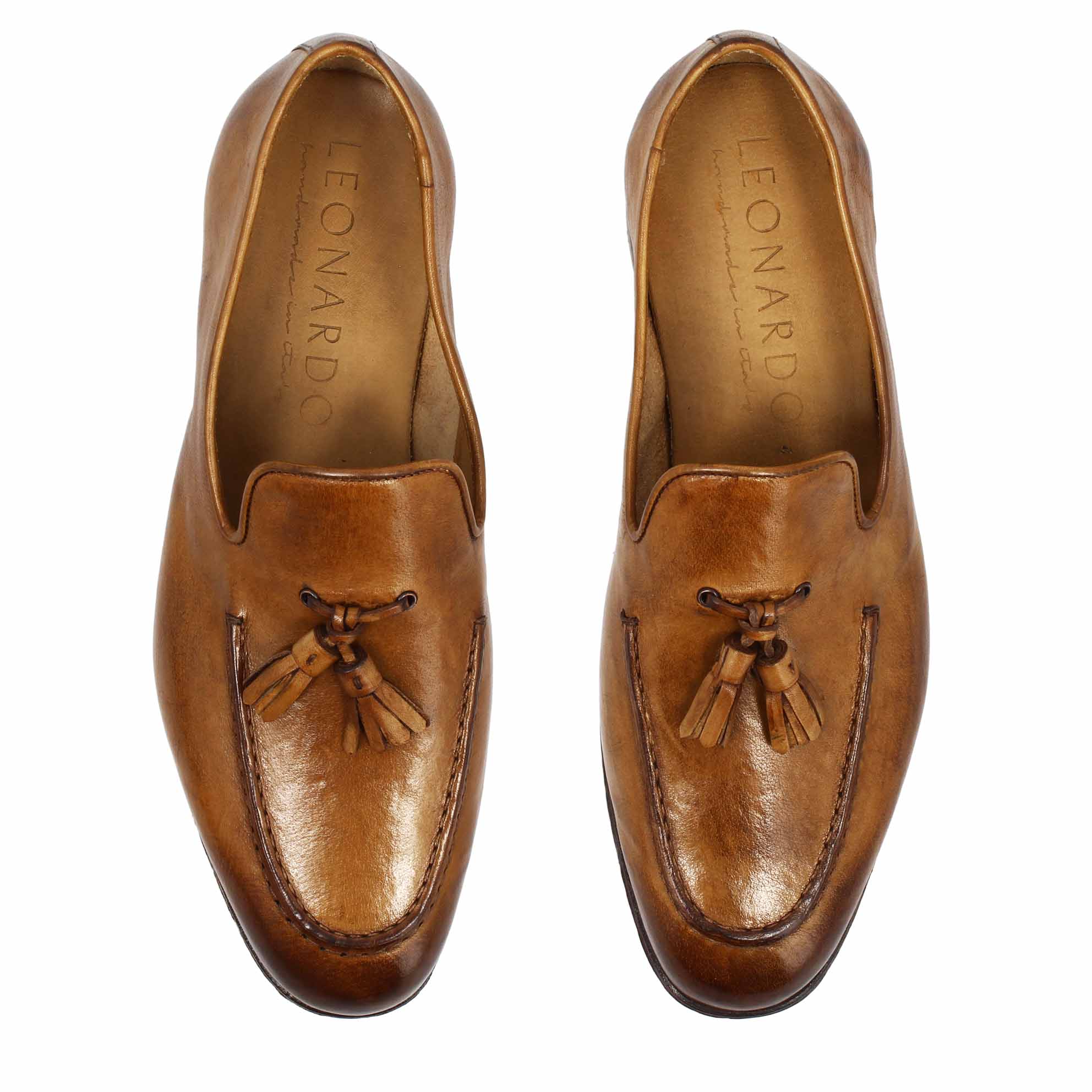 Leonardo Shoes Mocassini Uomo Cavour Buf Pelle Marrone