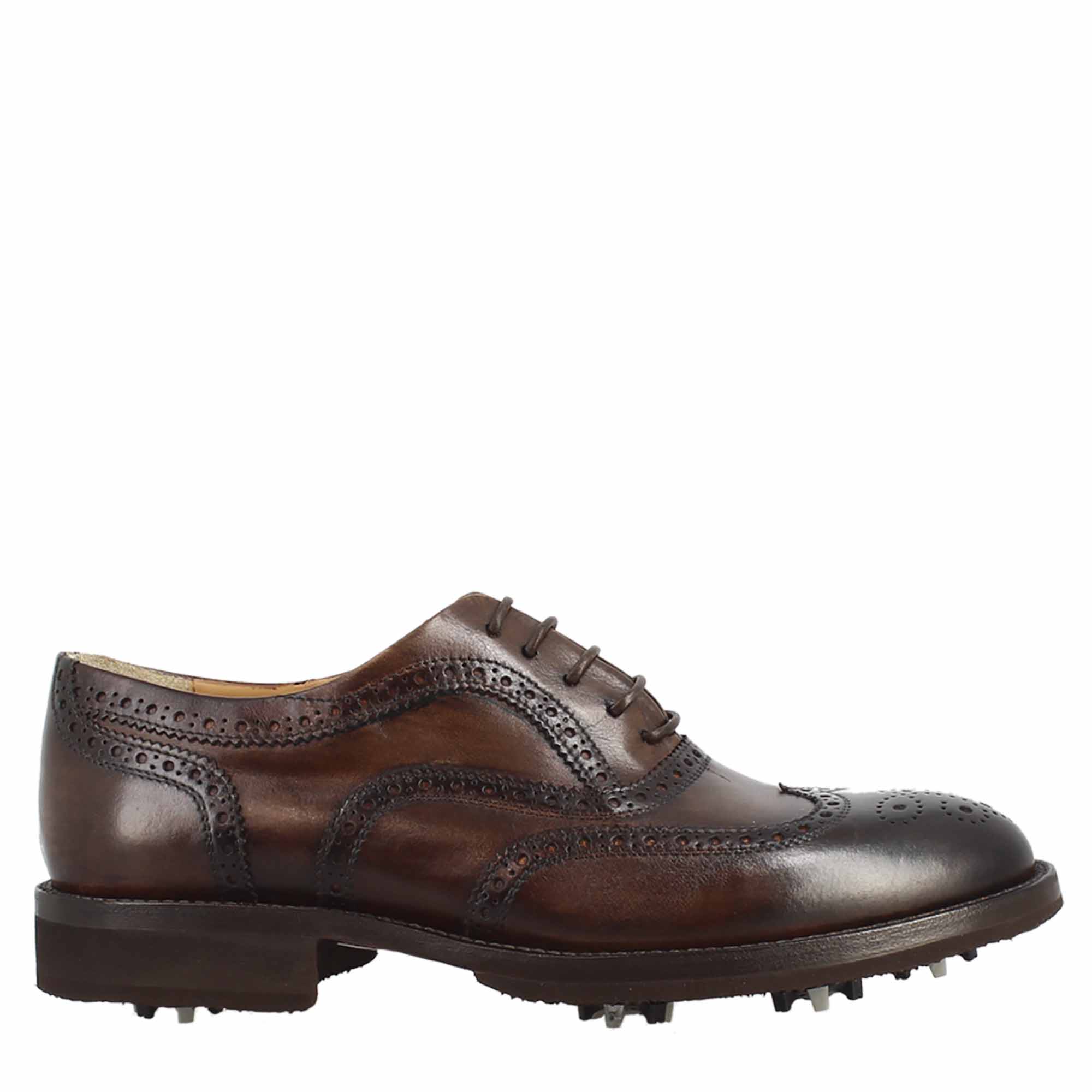 Leonardo Shoes Golf Calzature scarpe da golf marrone brogue pelle