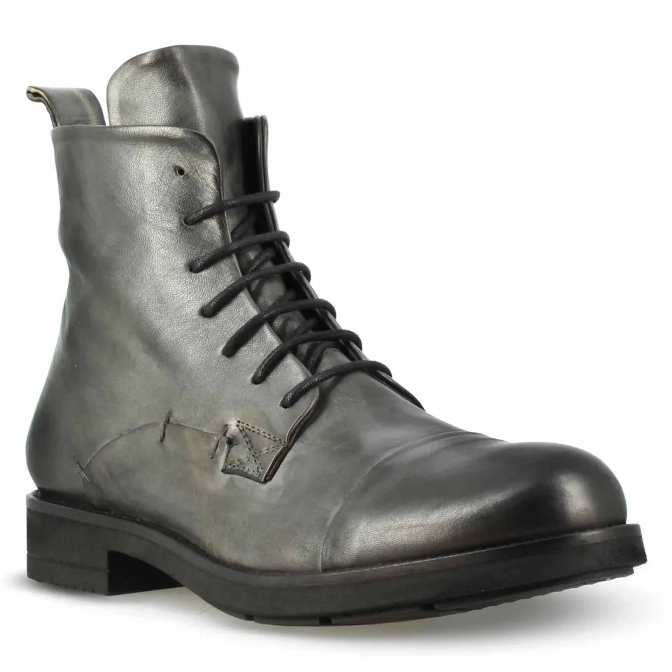 Leonardo Shoes Stivaletti Uomo pelle grigi con lacci invernali