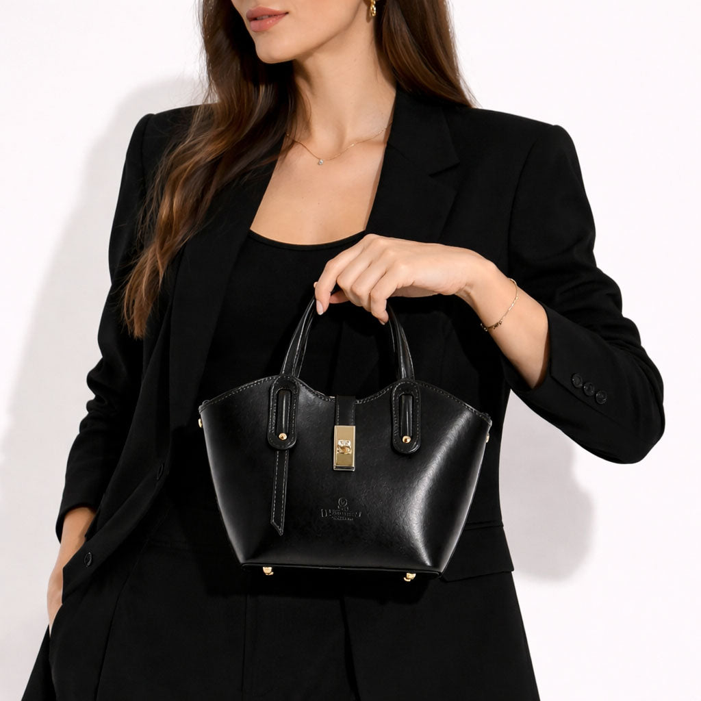 Leonardo Shoes Lisa borsa mano pelle nera tracolla 26,5 cm
