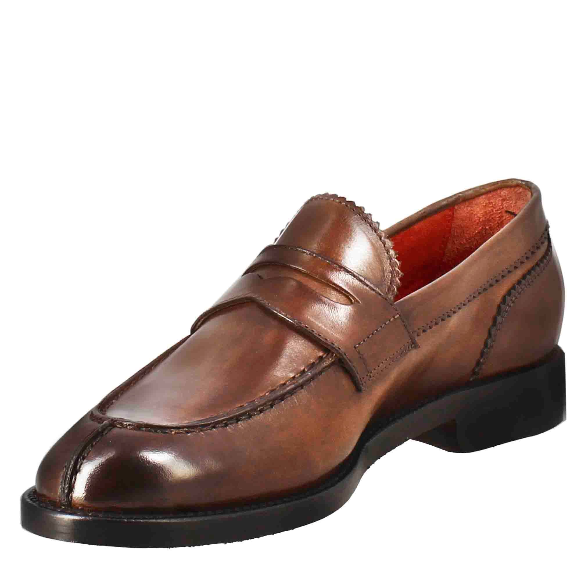 Leonardo Shoes mocassini donna pelle marrone bocca leone