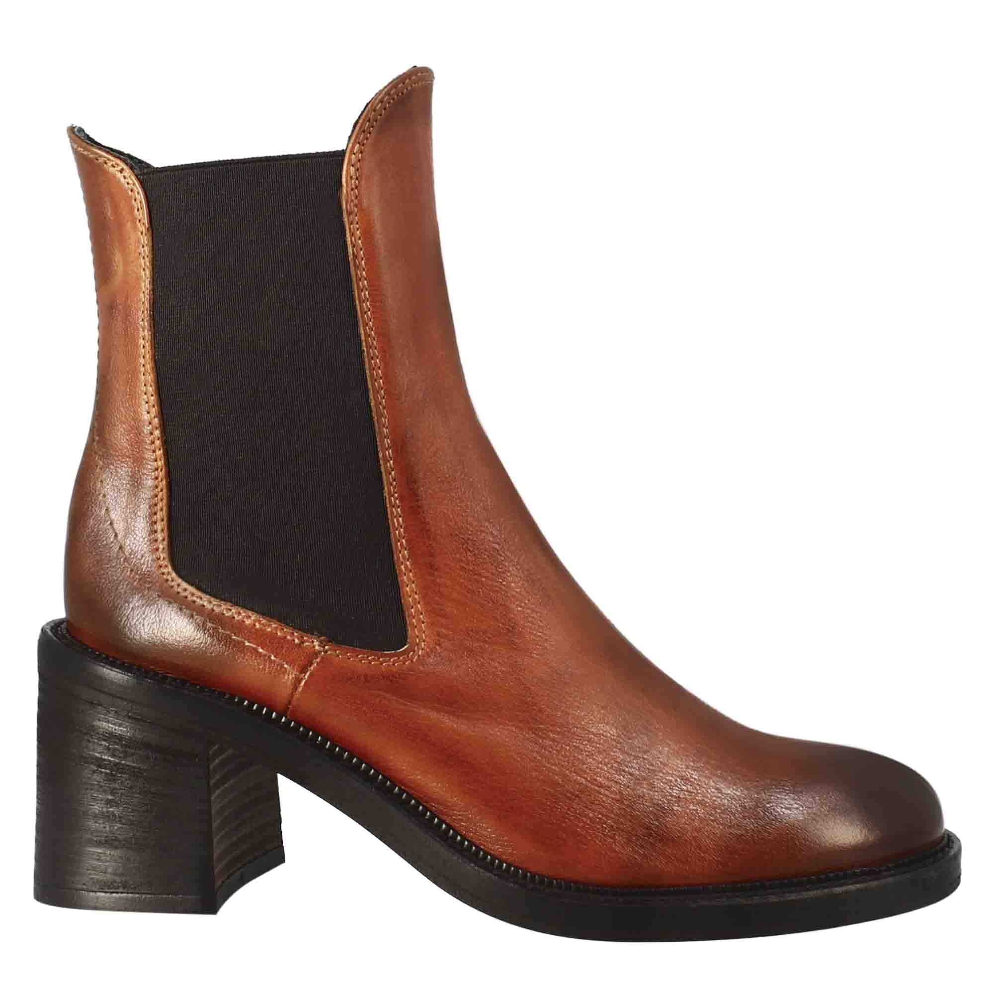 Leonardo Shoes Diver Chelsea Stivaletti Donna Pelle Cuoio