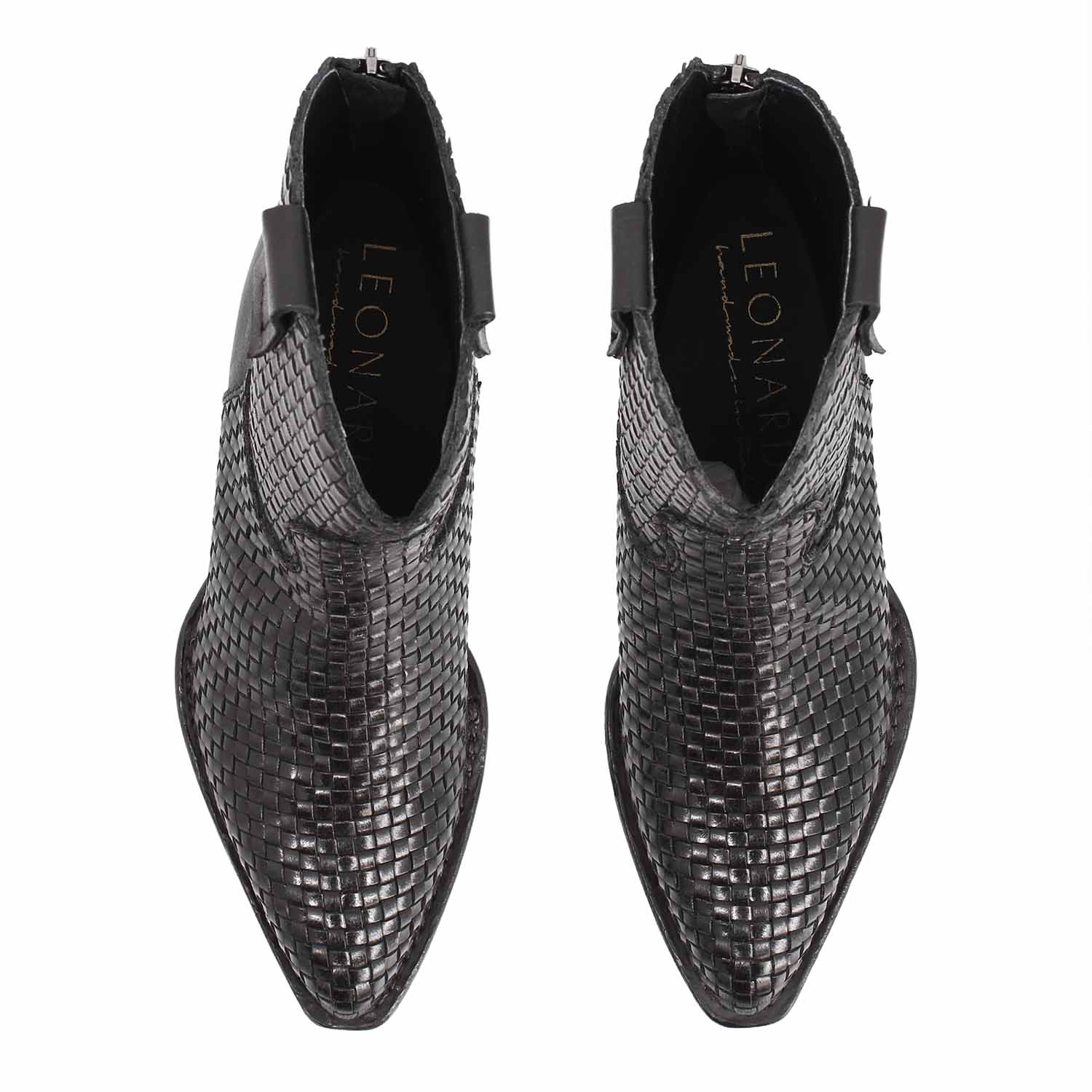Leonardo Shoes Velvet Int stivaletti donna nero texano intrecciato