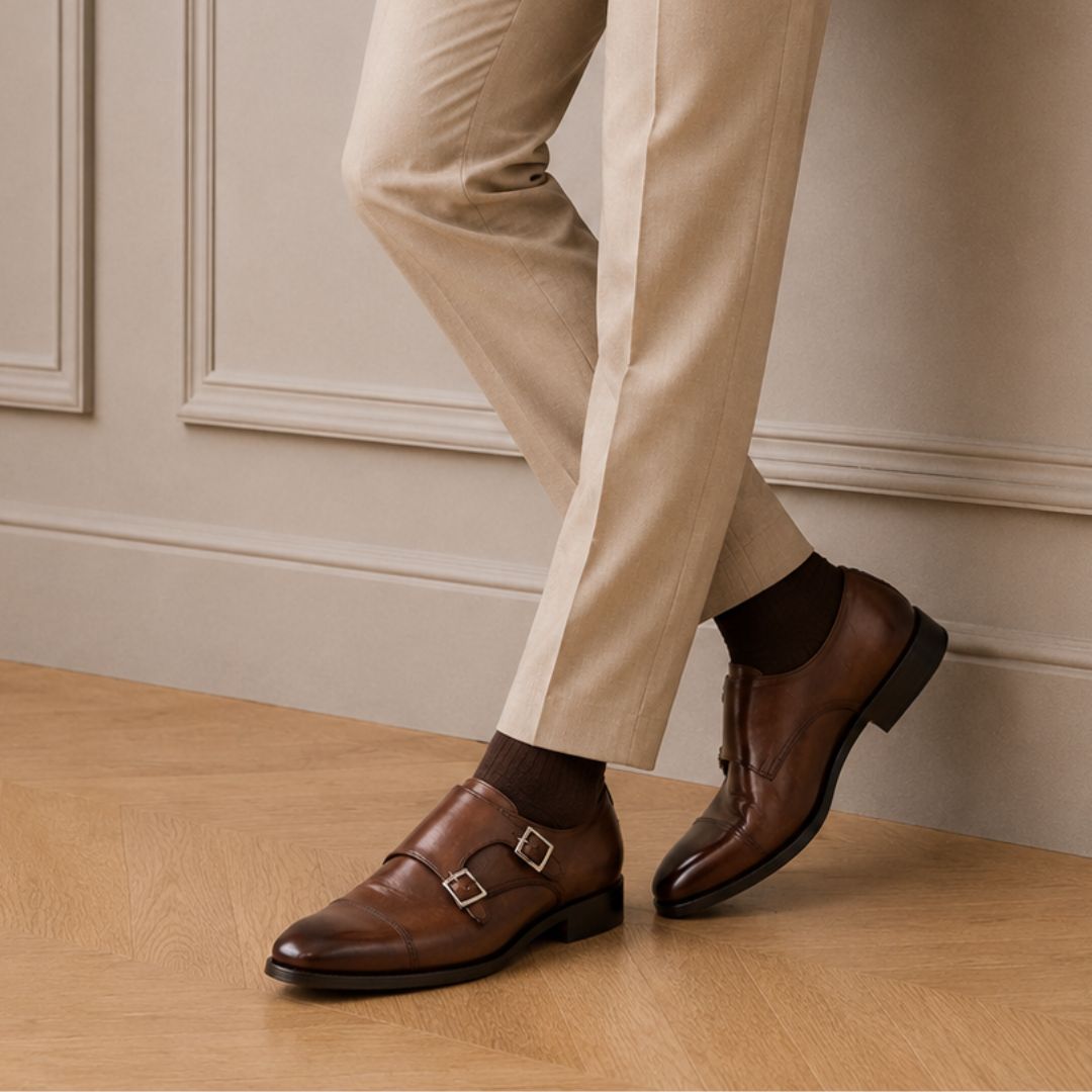 Leonardo Shoes Achille Marrone francesine uomo doppia fibbia