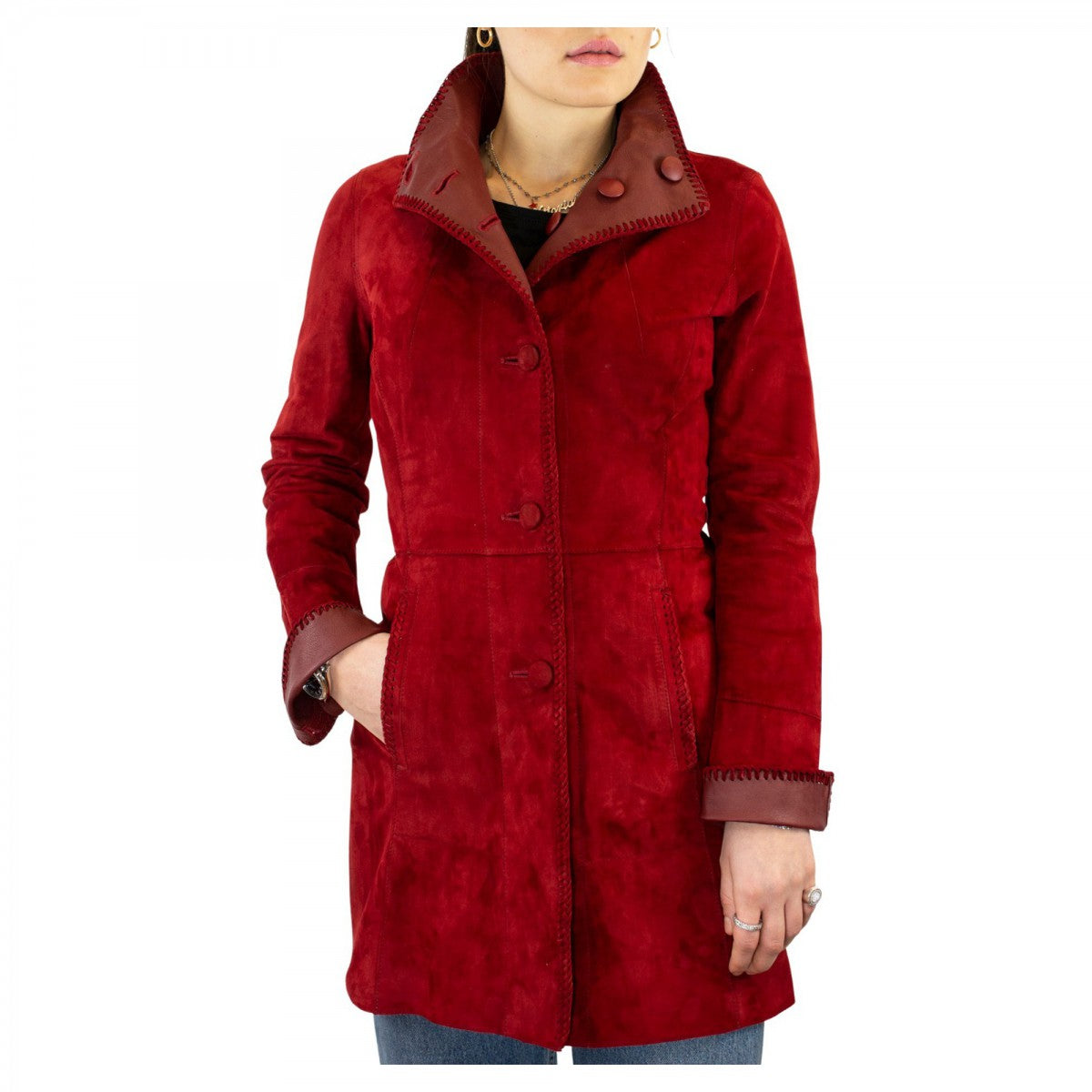Leonardo Shoes Giacca Pelle Donna Reversibile Rossa Renna