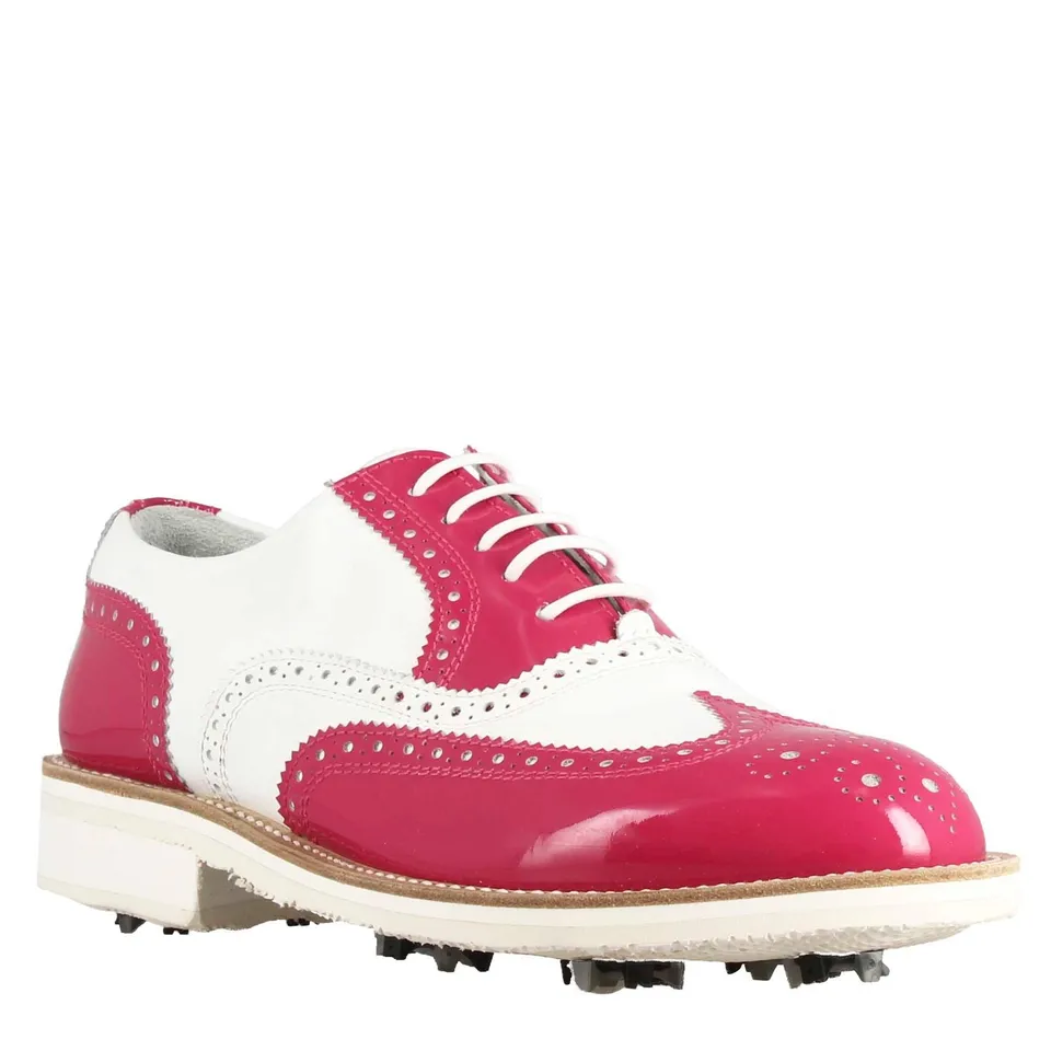 Leonardo Shoes Golf scarpe golf pelle bianco rosa