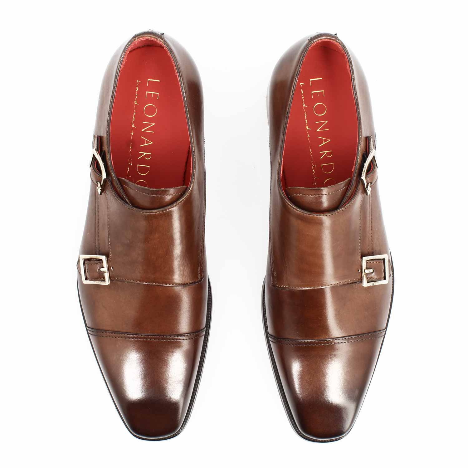 Leonardo Shoes Achille Marrone francesine uomo doppia fibbia