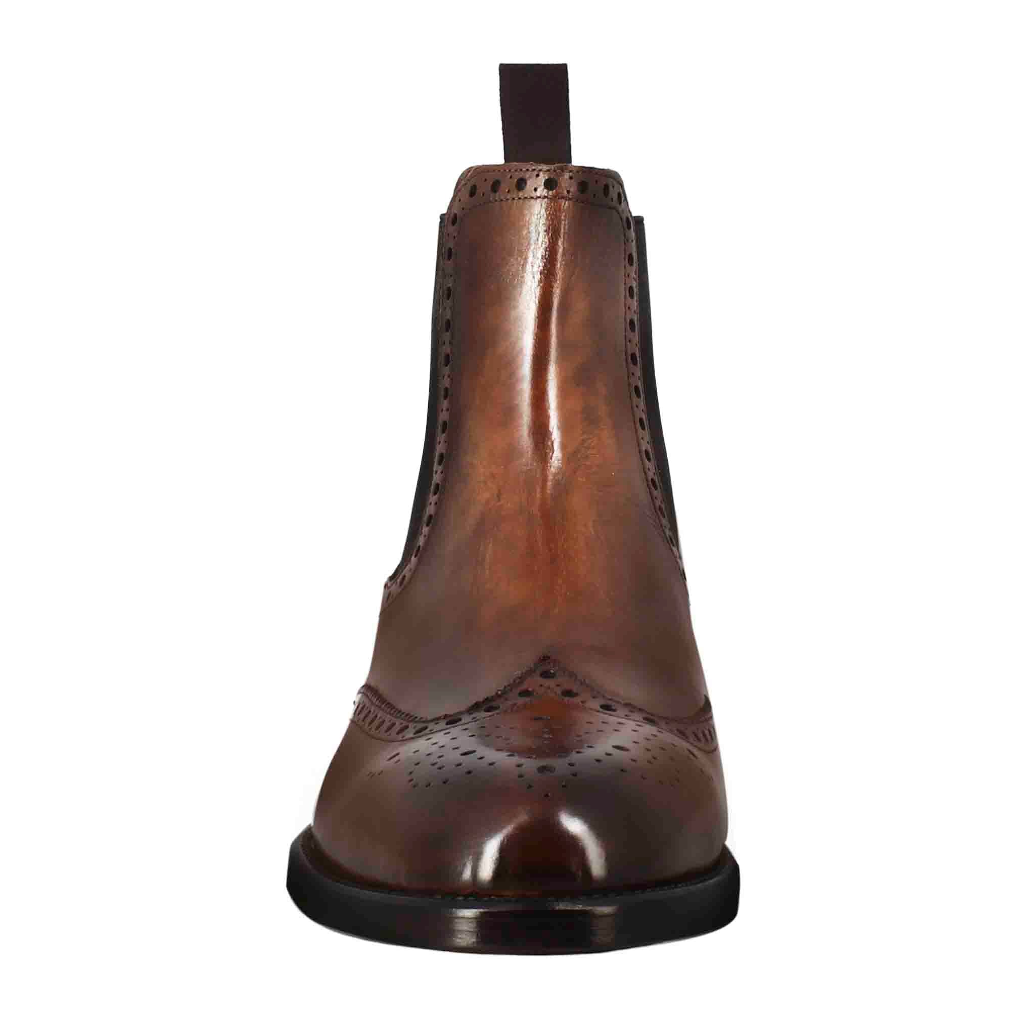 Leonardo Shoes Stivaletti uomo chelsea brogue pelle marrone
