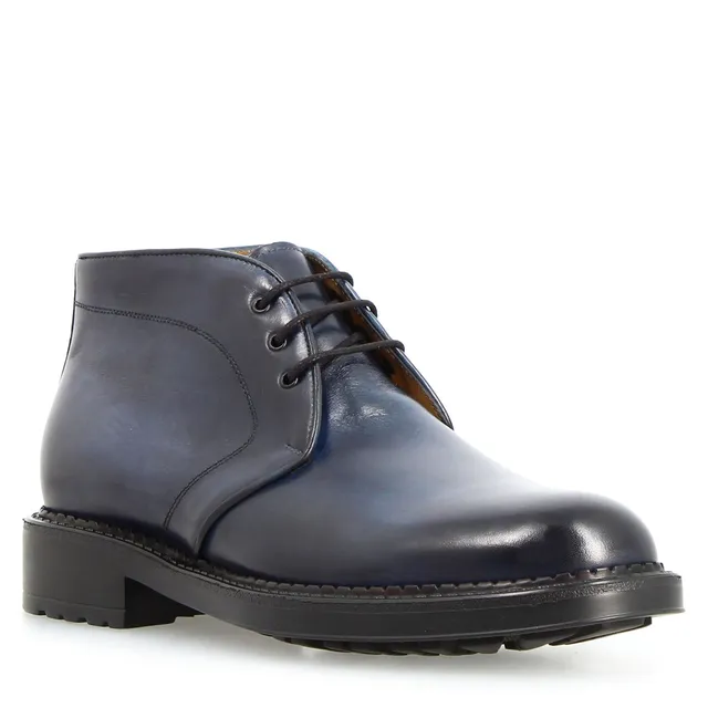 Leonardo Shoes Bacco Chukka Boot Uomo Pelle Blu Concia Vegetale