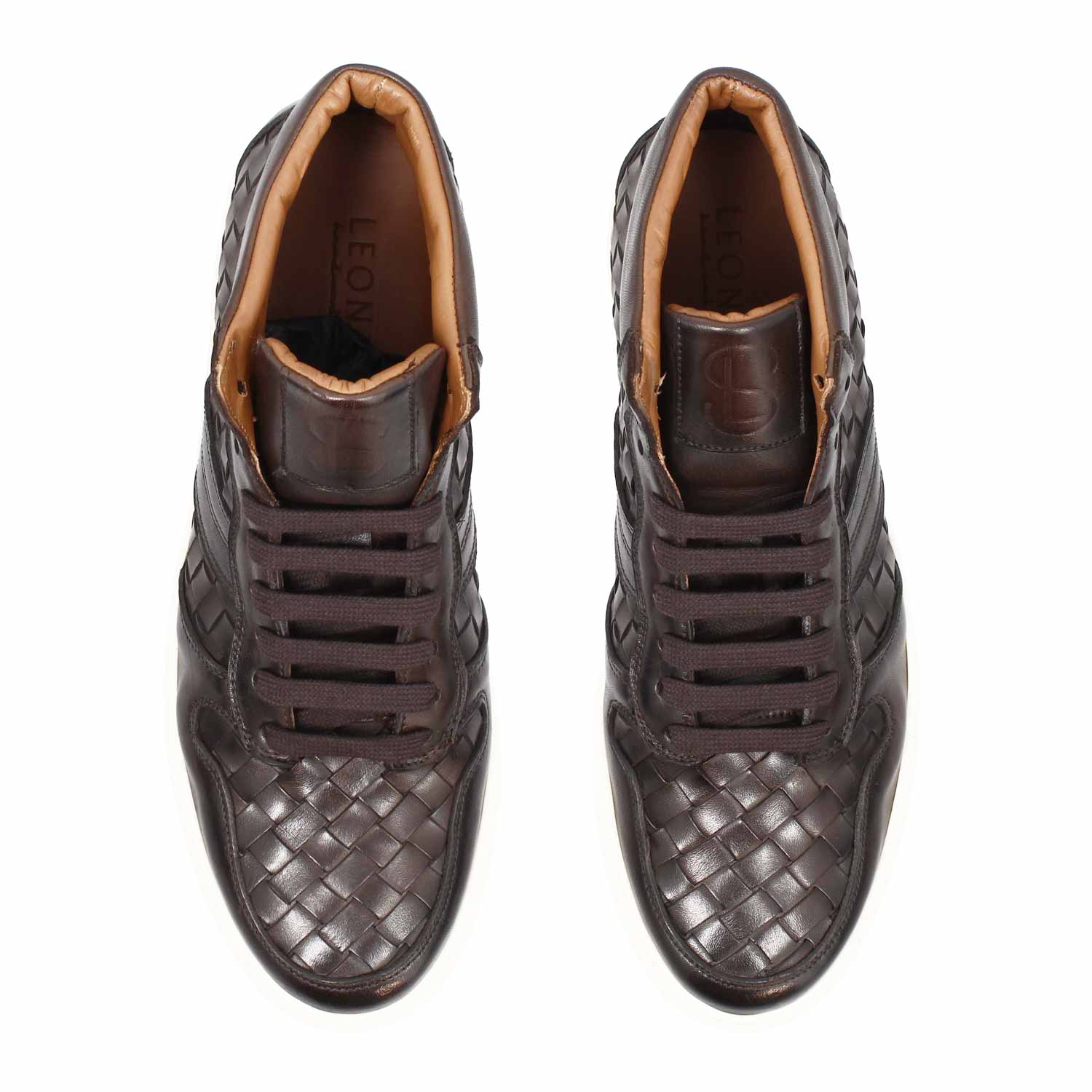 Leonardo Domizio sneakers alte uomo pelle marrone scuro