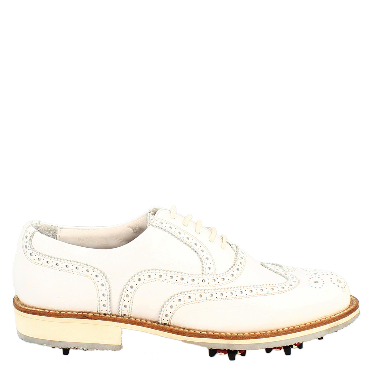 Leonardo Golf brogues scarpe pelle bianca traforata