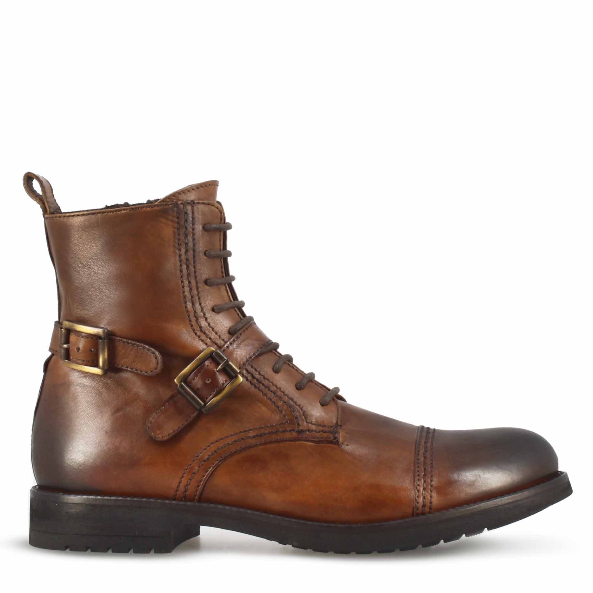 Leonardo Shoes BF-20 stivaletti uomo pelle marrone