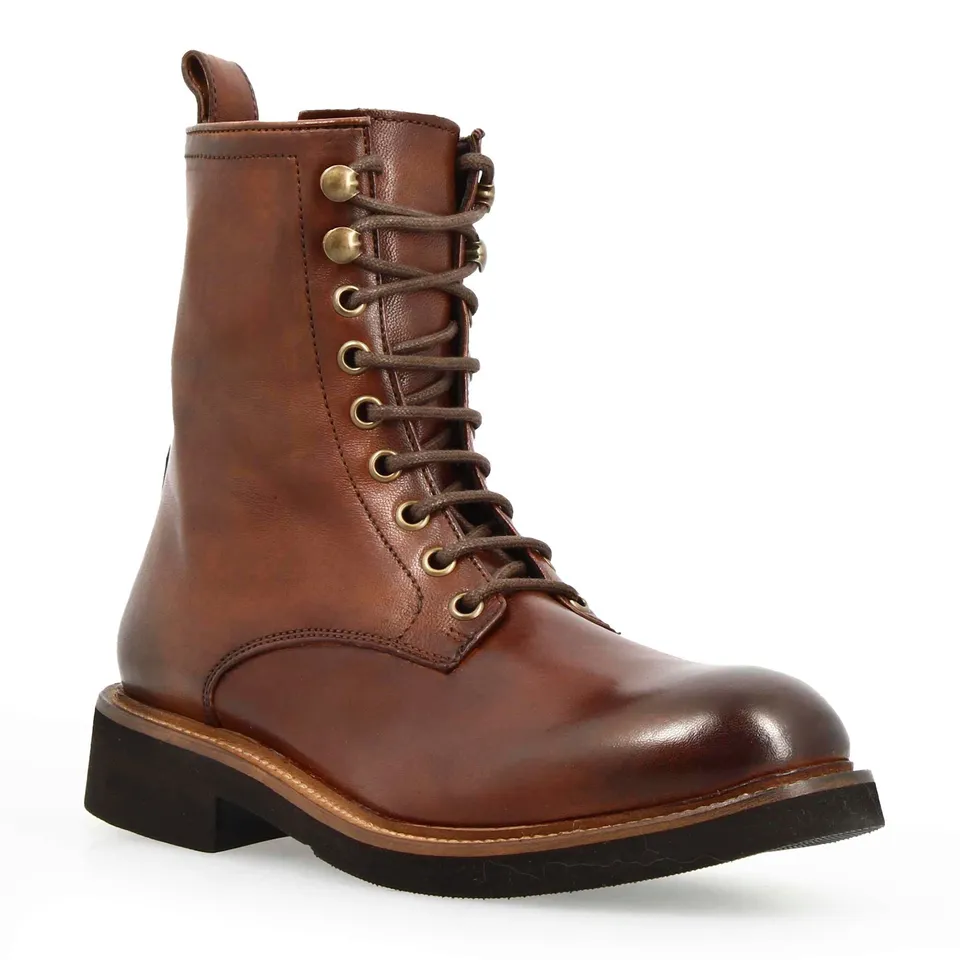 Leonardo Shoes Stivaletto Anfibio Donna Marrone in Pelle