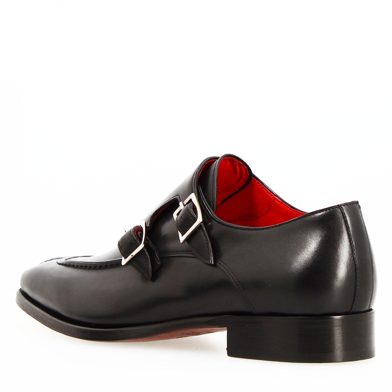 Leonardo Shoes Orazio Nero Francesina Doppia Fibbia Pelle