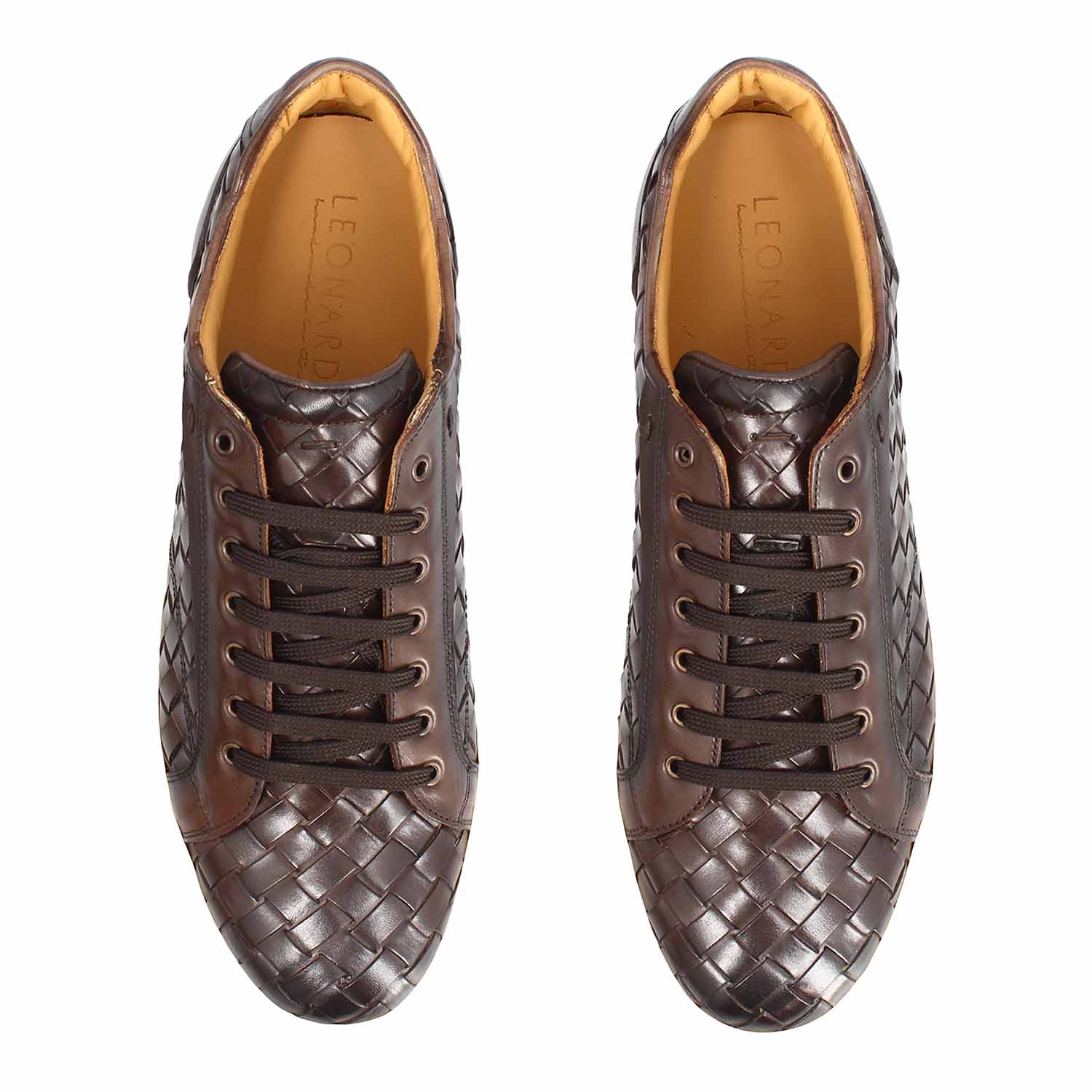 Leonardo Shoes Icaro sneakers uomo marrone pelle intrecciata
