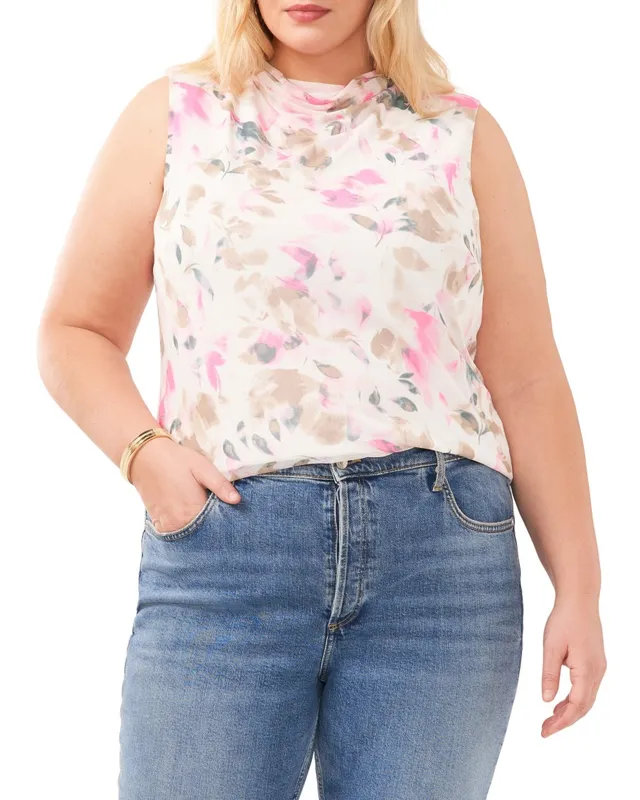 Vince Camuto top rete petali collo alto taglie forti