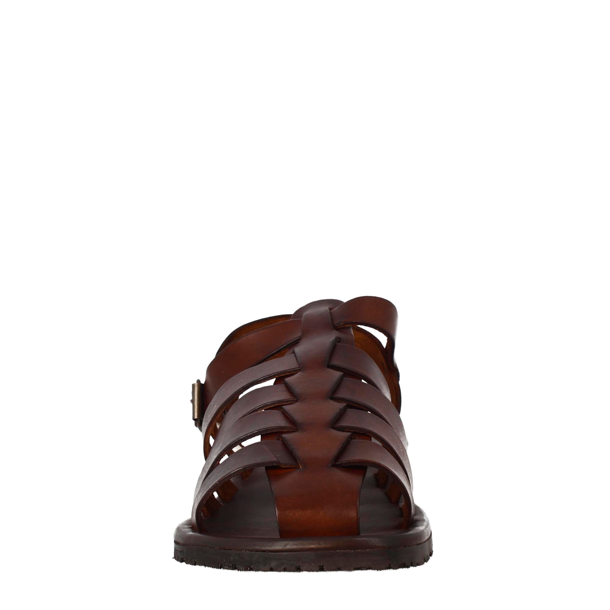 Leonardo Shoes Sandali Francescani Pelle Marrone Uomo