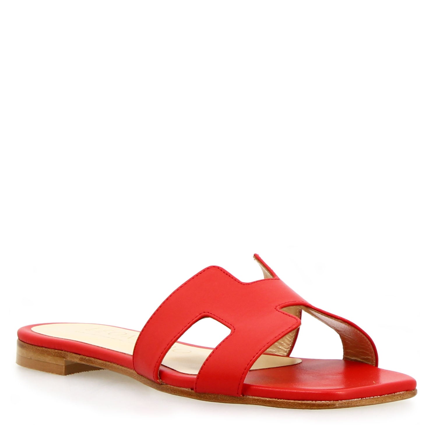 Leonardo Shoes Harmony sandalo donna rosso nappa tacco basso