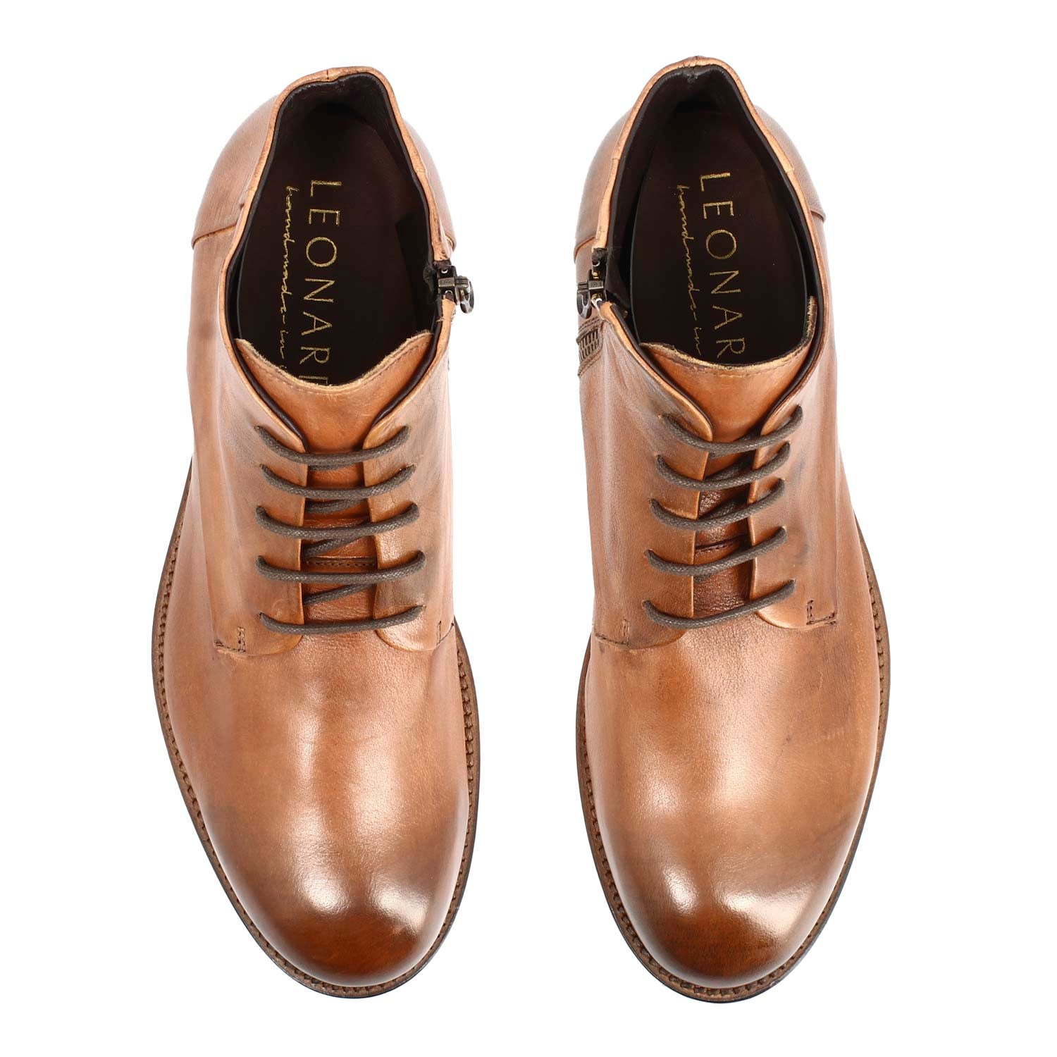 Leonardo Shoes stivaletti uomo pelle marrone diver zip