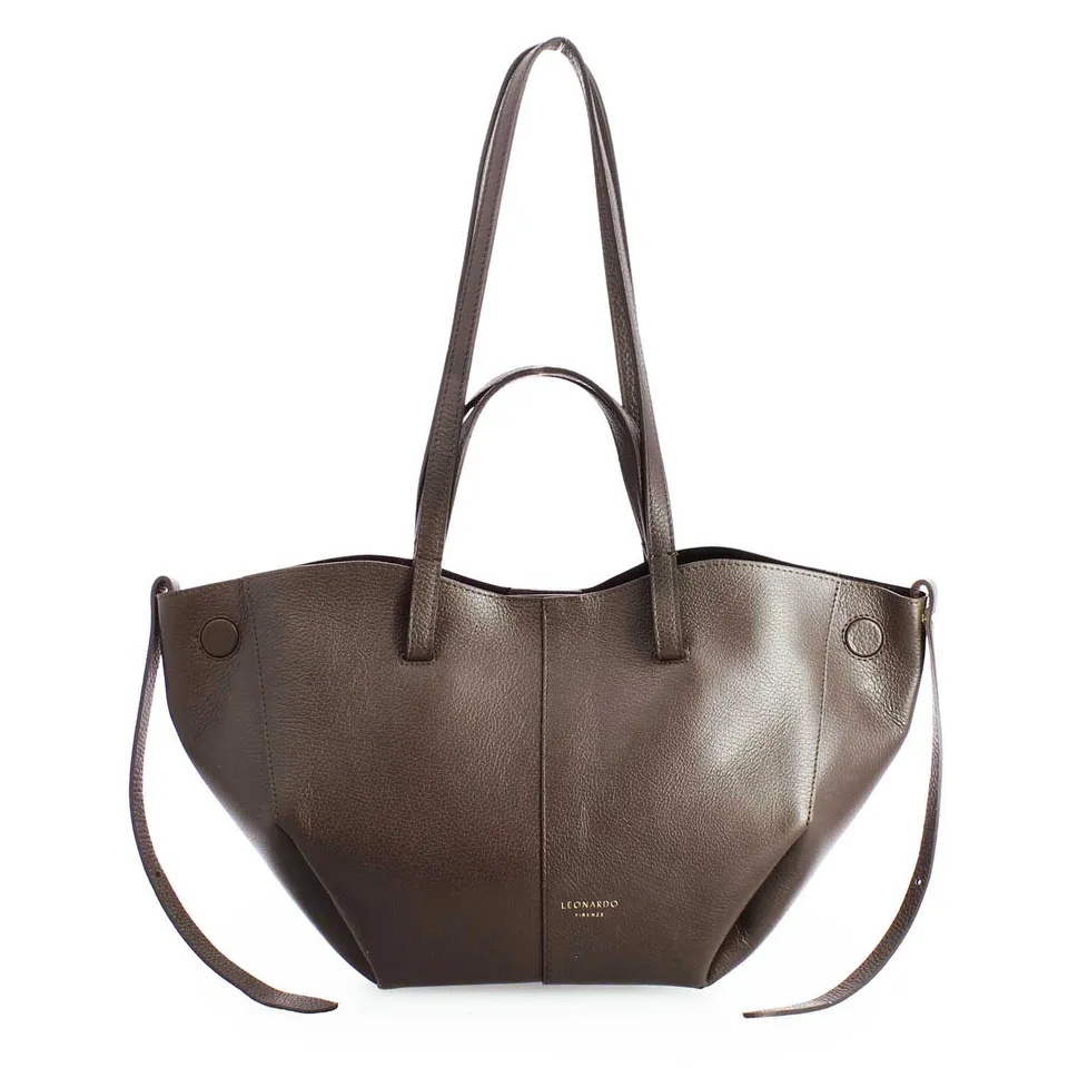 Leonardo Majestic L shopper pelle marrone scuro pochette
