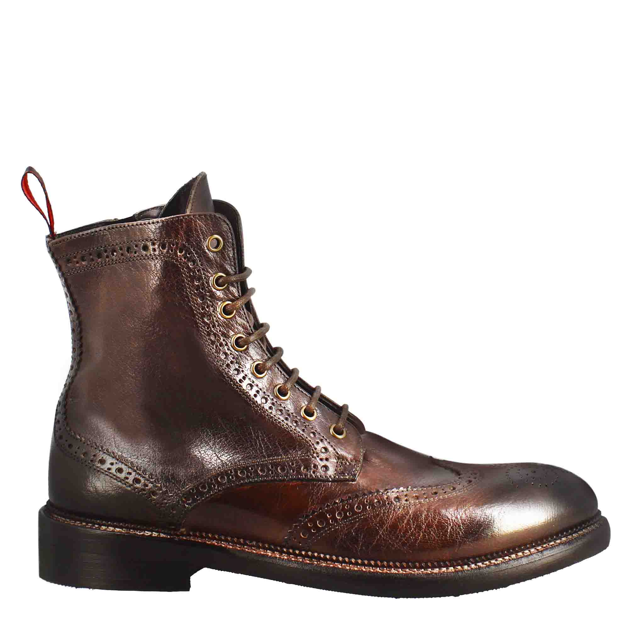 Leonardo Shoes Stivaletti uomo anfibi pelle bronzata lacci
