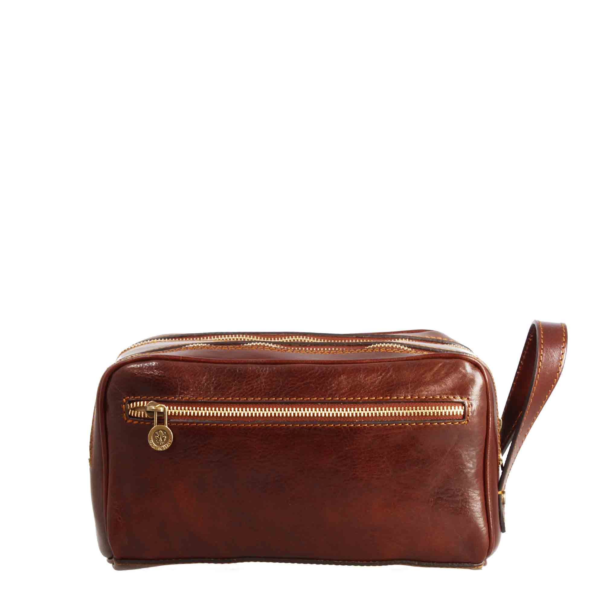 Leonardo Shoes Borse Uomo Necessaire pelle marrone doppia zip