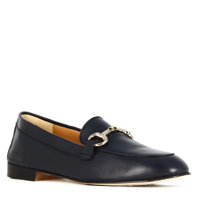 Leonardo mocassino donna pelle blu scuro morsetto tacco 1 cm