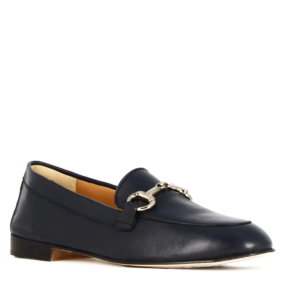 Leonardo mocassino donna pelle blu scuro morsetto tacco 1 cm