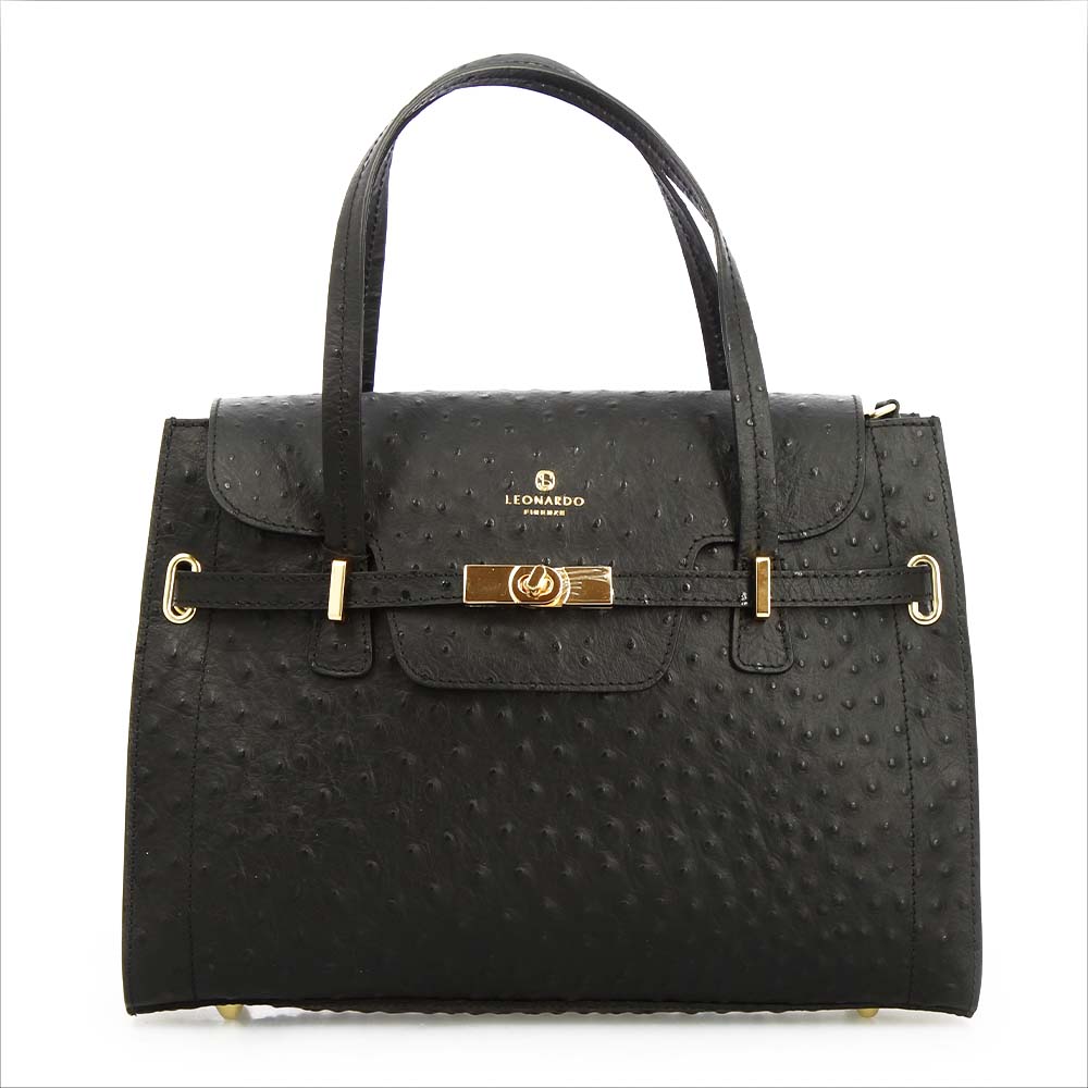 Leonardo Shoes Rosetta L Borsa Mano Pelle Nero Struzzo