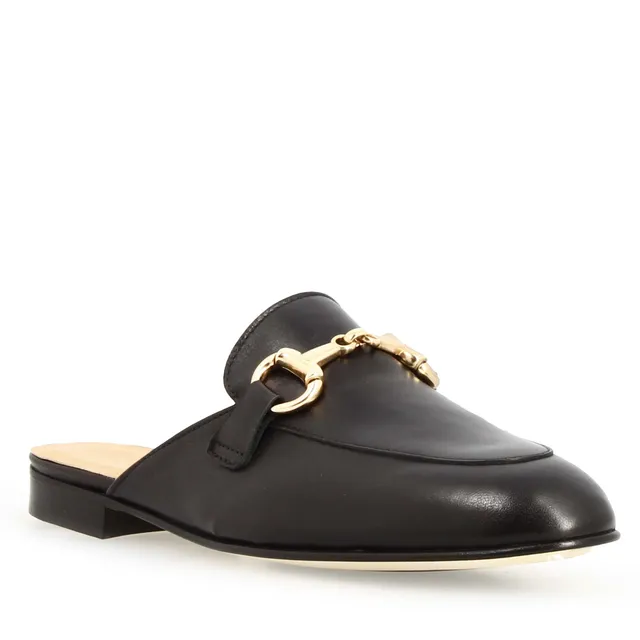 Leonardo Mules morsetto sabot pelle nero tacco basso