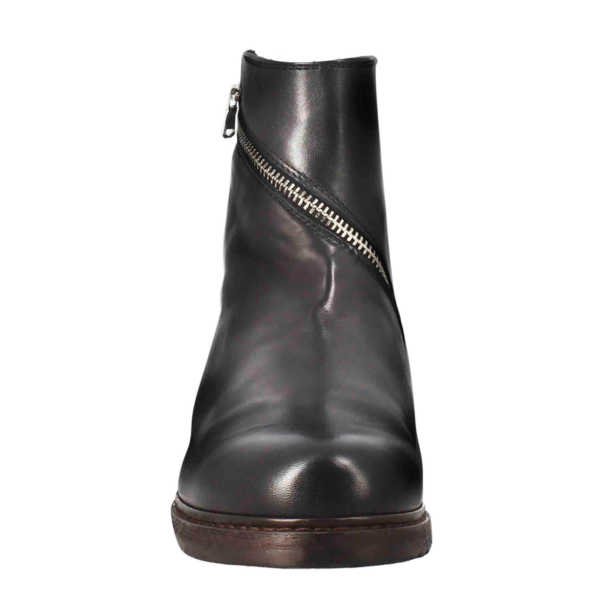 Leonardo Shoes Paupa stivaletti donna pelle nero zip diagonale