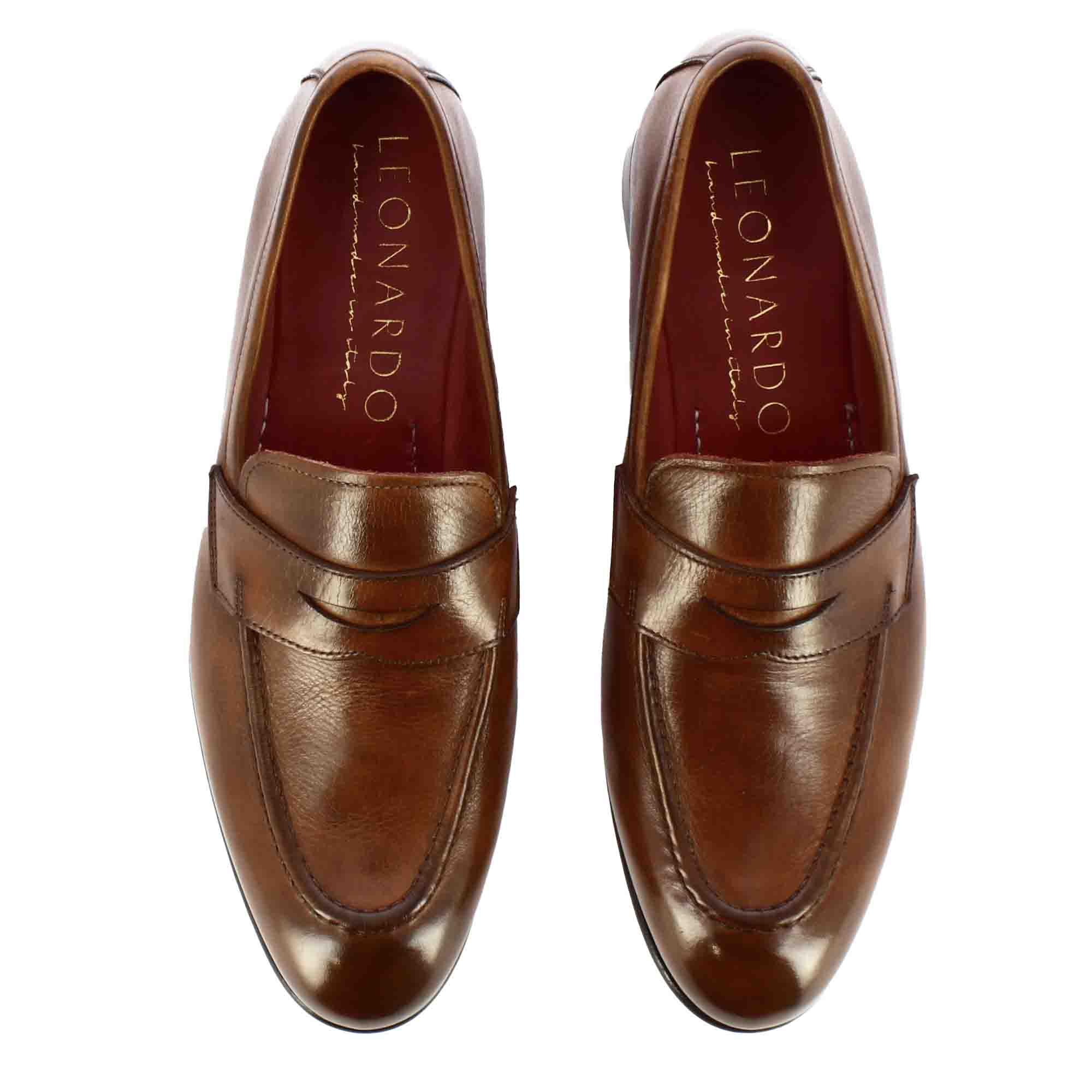 Leonardo Shoes Classico Mocassini Uomo Pelle Marrone Chiaro